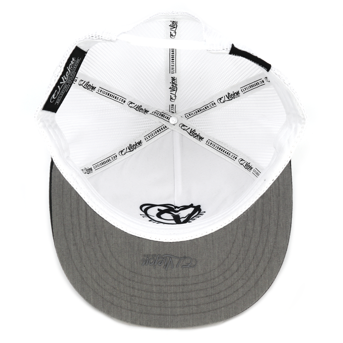 Euro Black/Heather/White flat visor hat with white mesh, black crown, and heather gray brim.