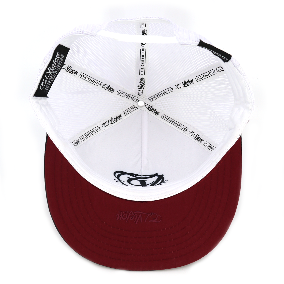 Nayarit Black/Maroon/White flat visor hat with white mesh back and adjustable snapback.