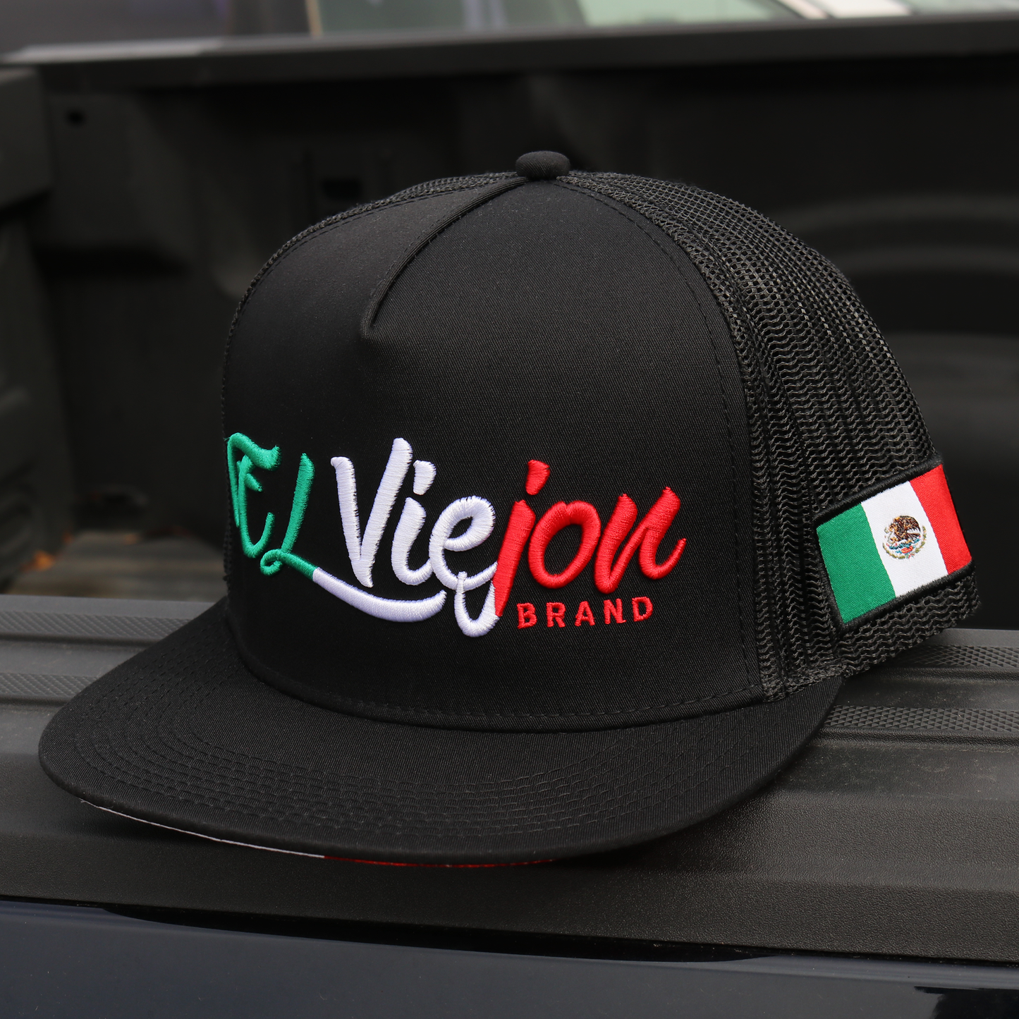 Tri Color Black flat visor hat