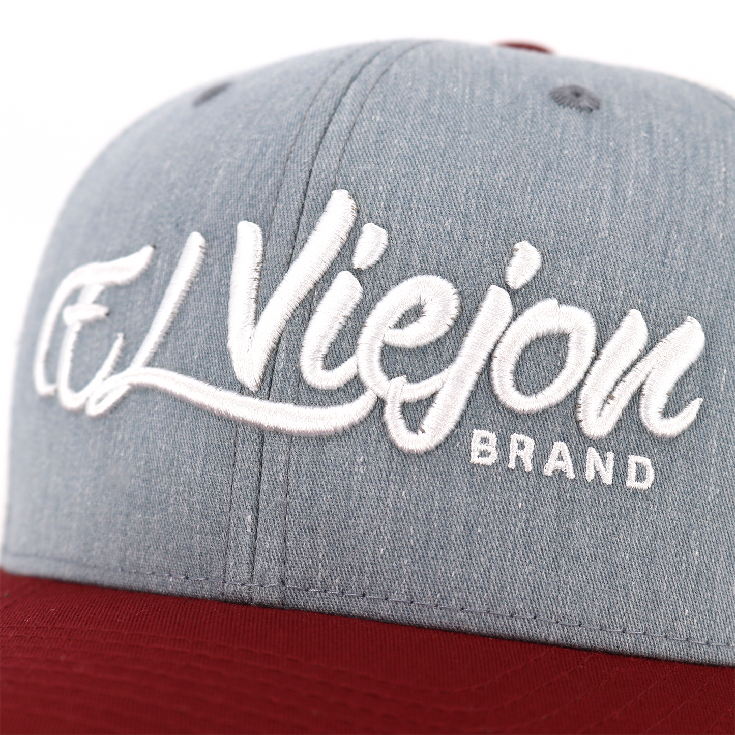 La Original El Viejon Brand maroon and heather gray snapback hat with white embroidered logo.