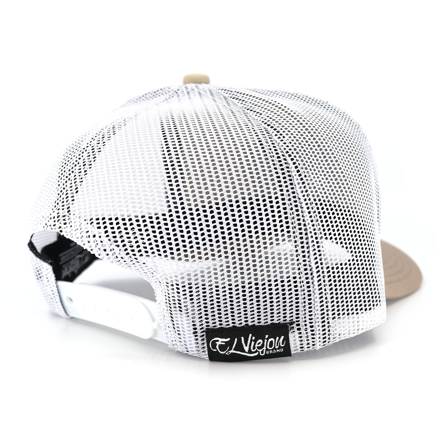 Bailador Khaki/White AVC hat, high profile, 5-panel, white mesh back, adjustable snapback.