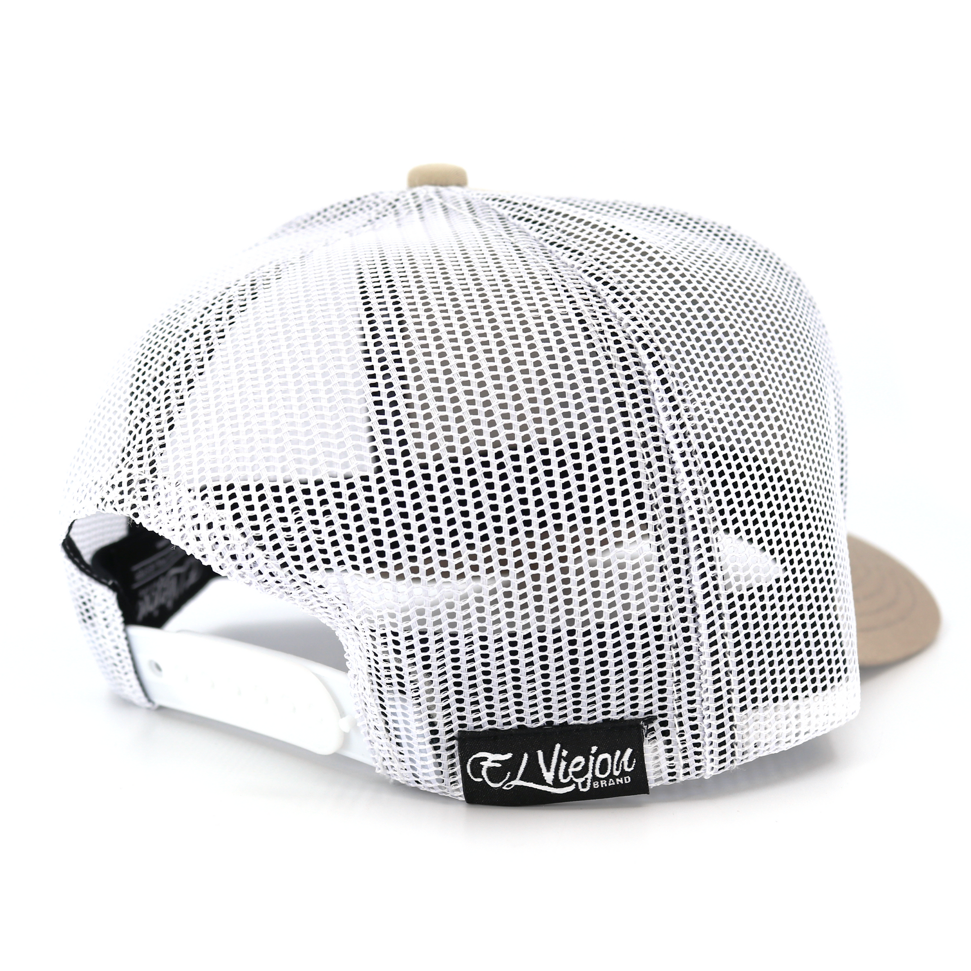 Bailador Khaki/White AVC hat, high profile, 5-panel, white mesh back, adjustable snapback.