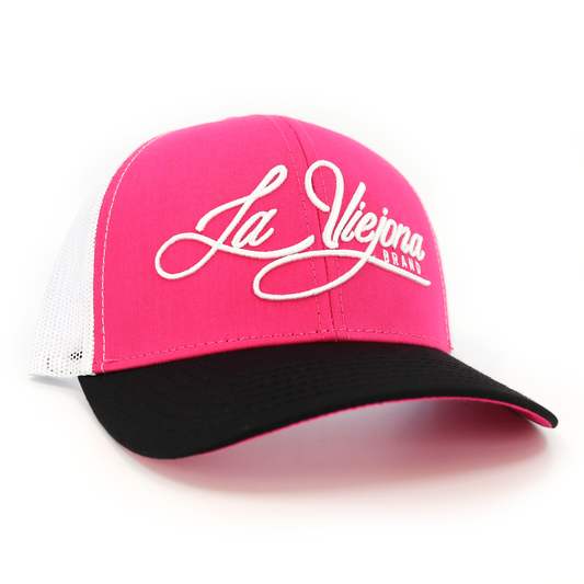 La Viejona Black/Pink/White classic visor hat / gorra de visera clasica
