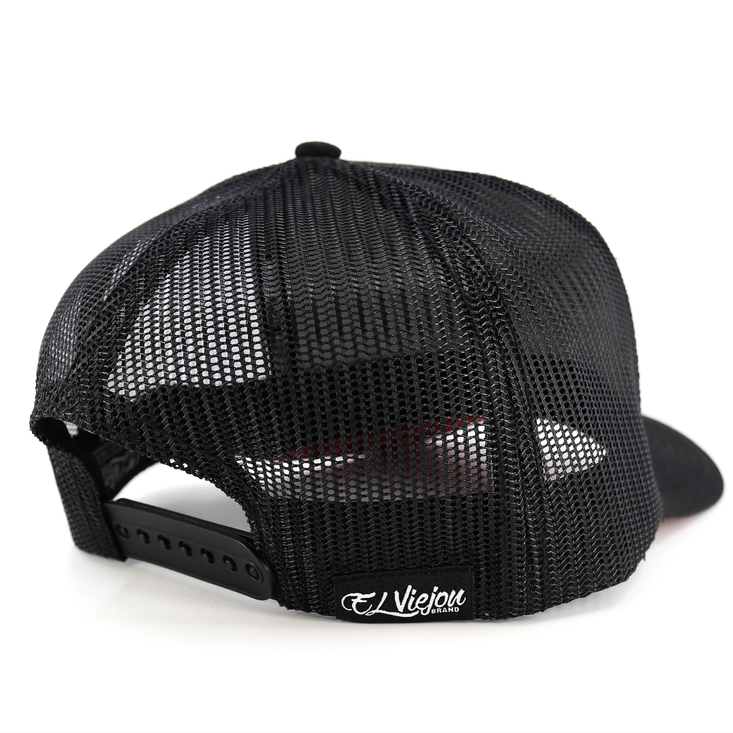 Nativo Black AVC hat with black mesh back, adjustable snapback, and "El Viejon Brand" tag.