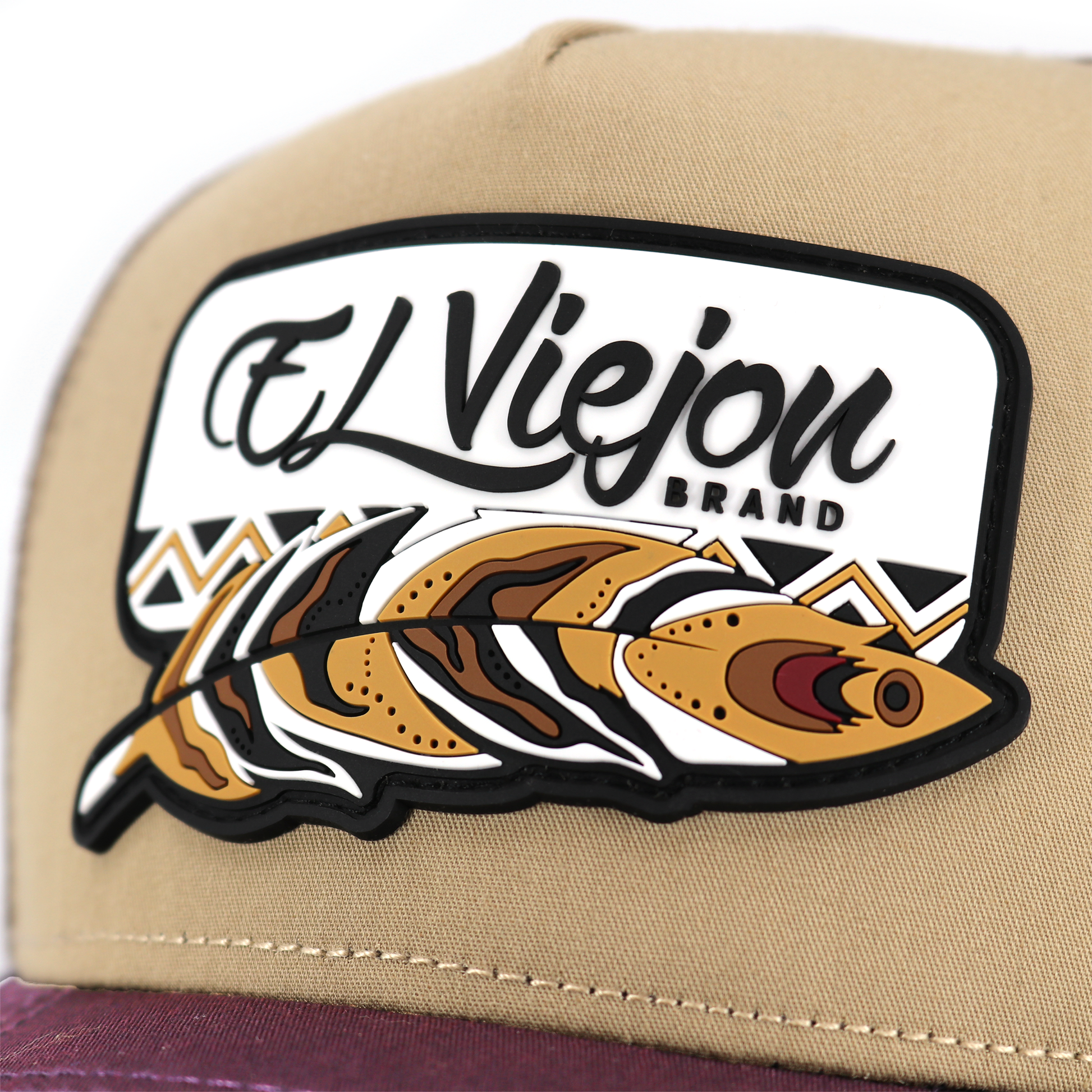 Nativo Plum/Khaki/Brown AVC hat with "El Viejou Brand" feather logo patch.