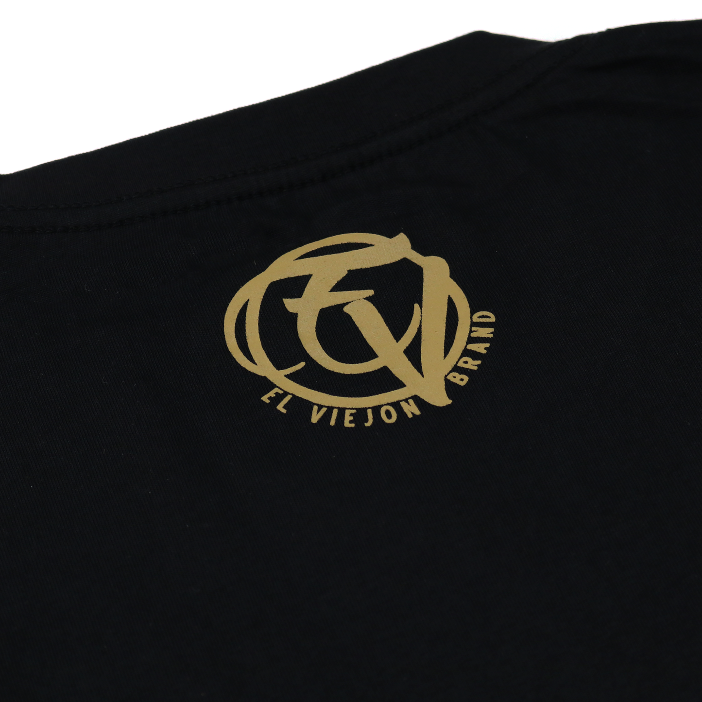 Rancho Viejo black 100% cotton shirt with gold "El Viejon Brand" logo.
