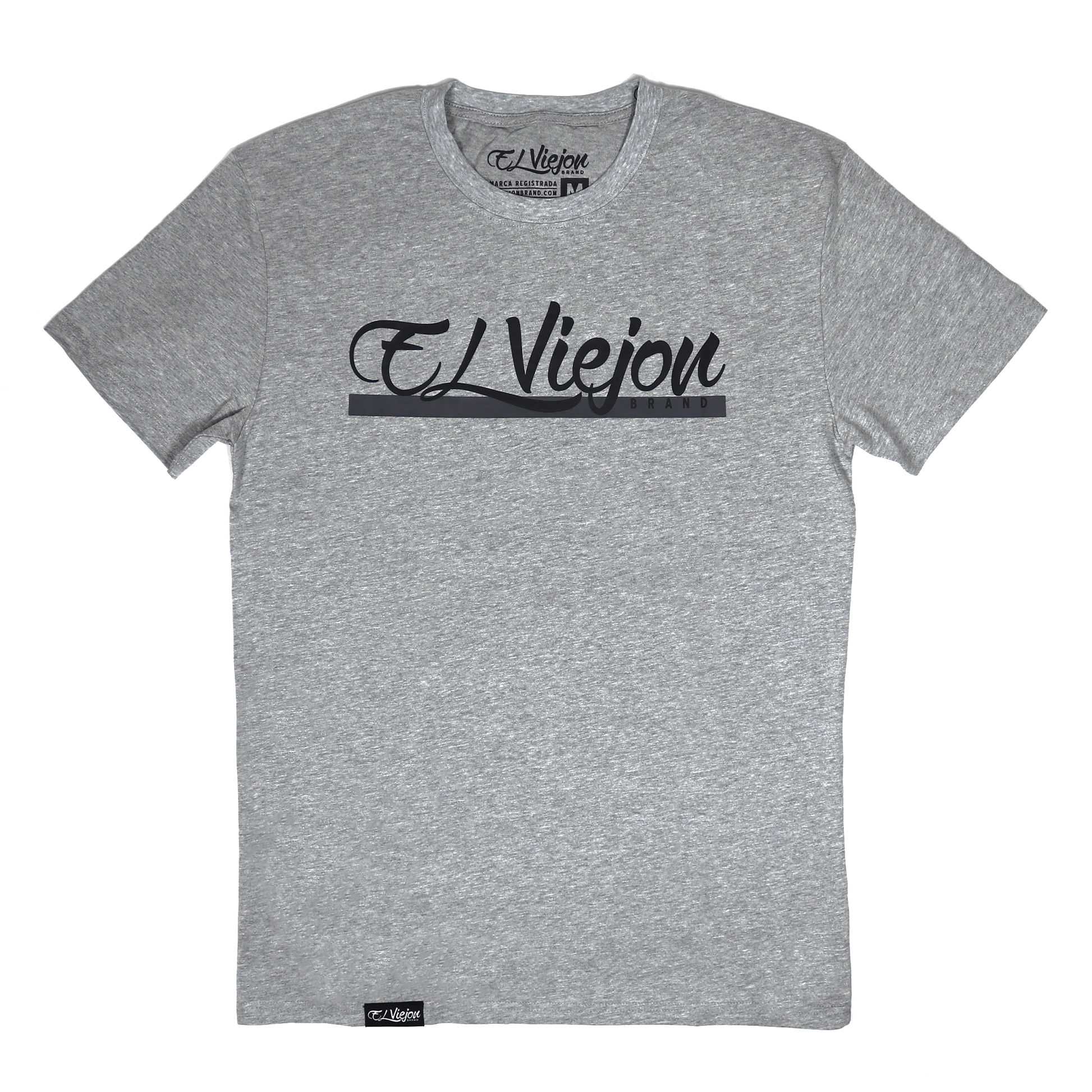 Alpha Shirt Heather gris 100% algodón con logo serigrafiado negro "El Viejon" en el pecho.