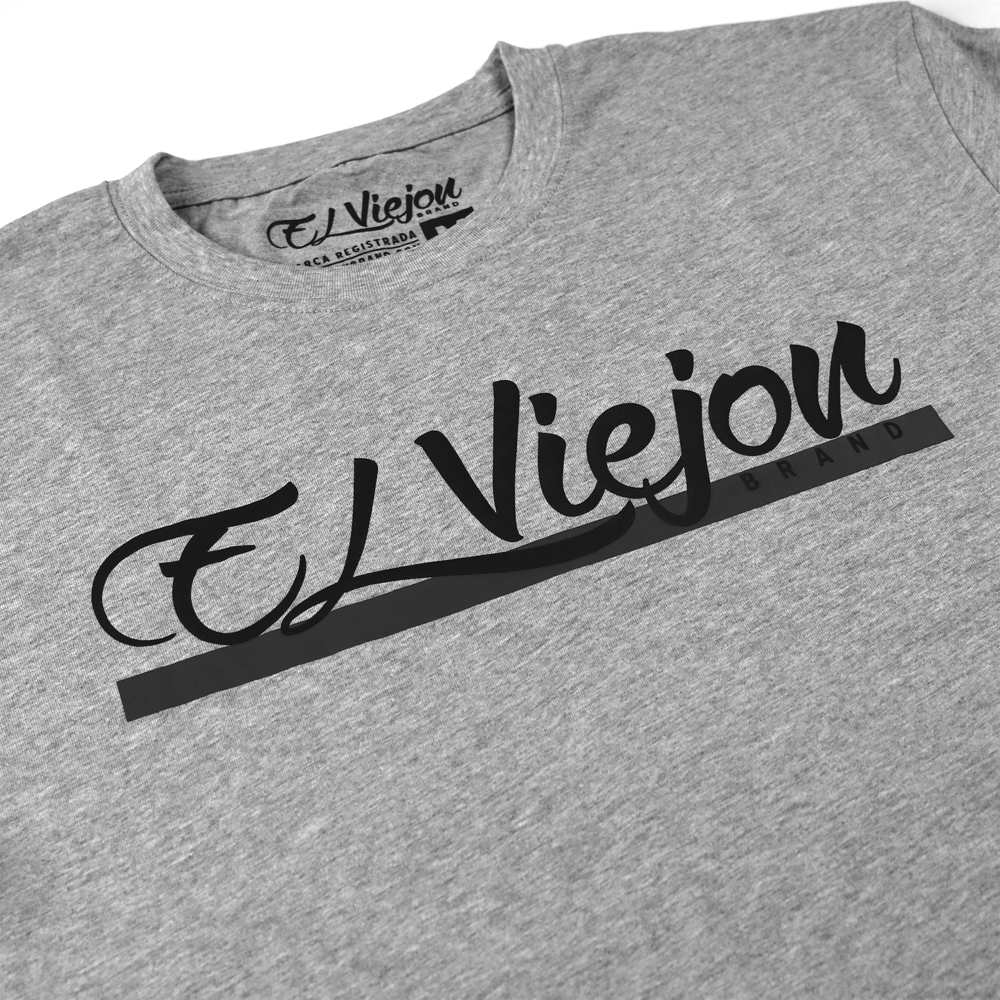 Alpha Shirt heather gris, 100% algodón con logo "El Viejon Brand" serigrafiado en negro.