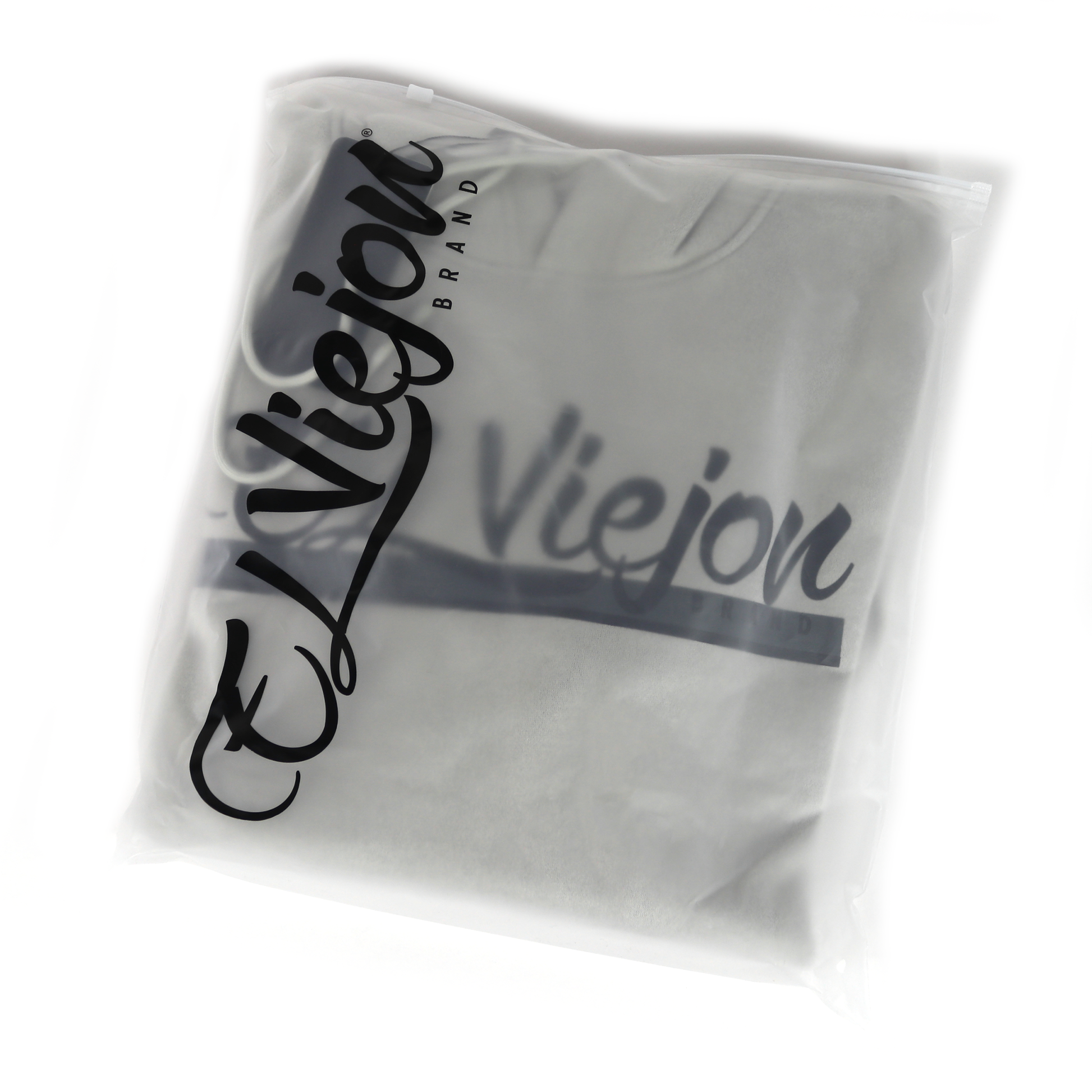 Alpha light grey cotton/poly fleece hoodie with front pocket and screen-printed El Viejon logo, sealed in clear bag.