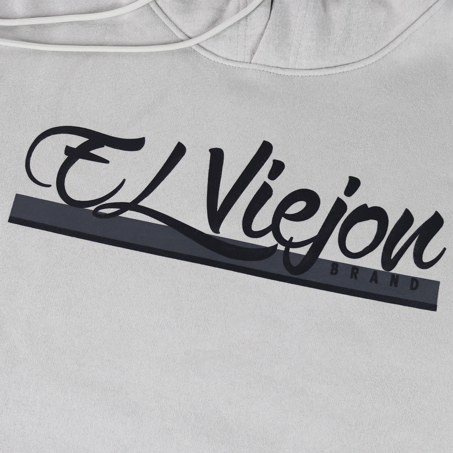 Alpha light grey cotton/poly fleece hoodie with "El Viejon Brand" screen-printed logo on front.