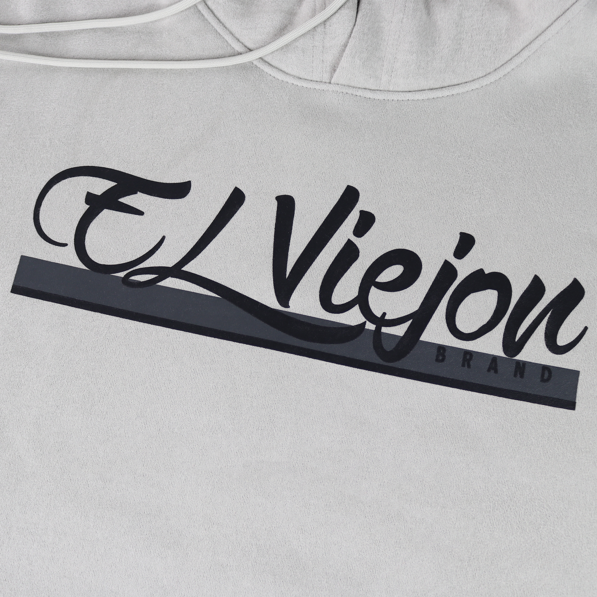 Alpha light grey cotton/poly fleece hoodie with "El Viejon Brand" screen-printed logo on front.