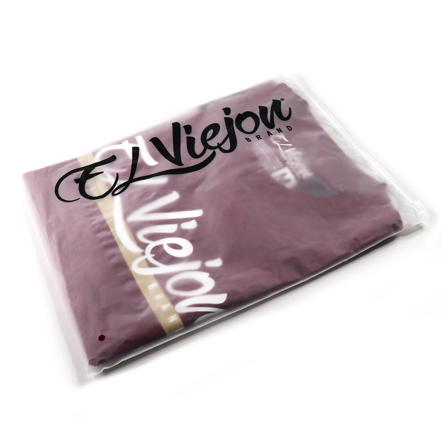 Maroon Alpha Shirt by El Viejou Brand, folded and packaged in clear plastic with logo.