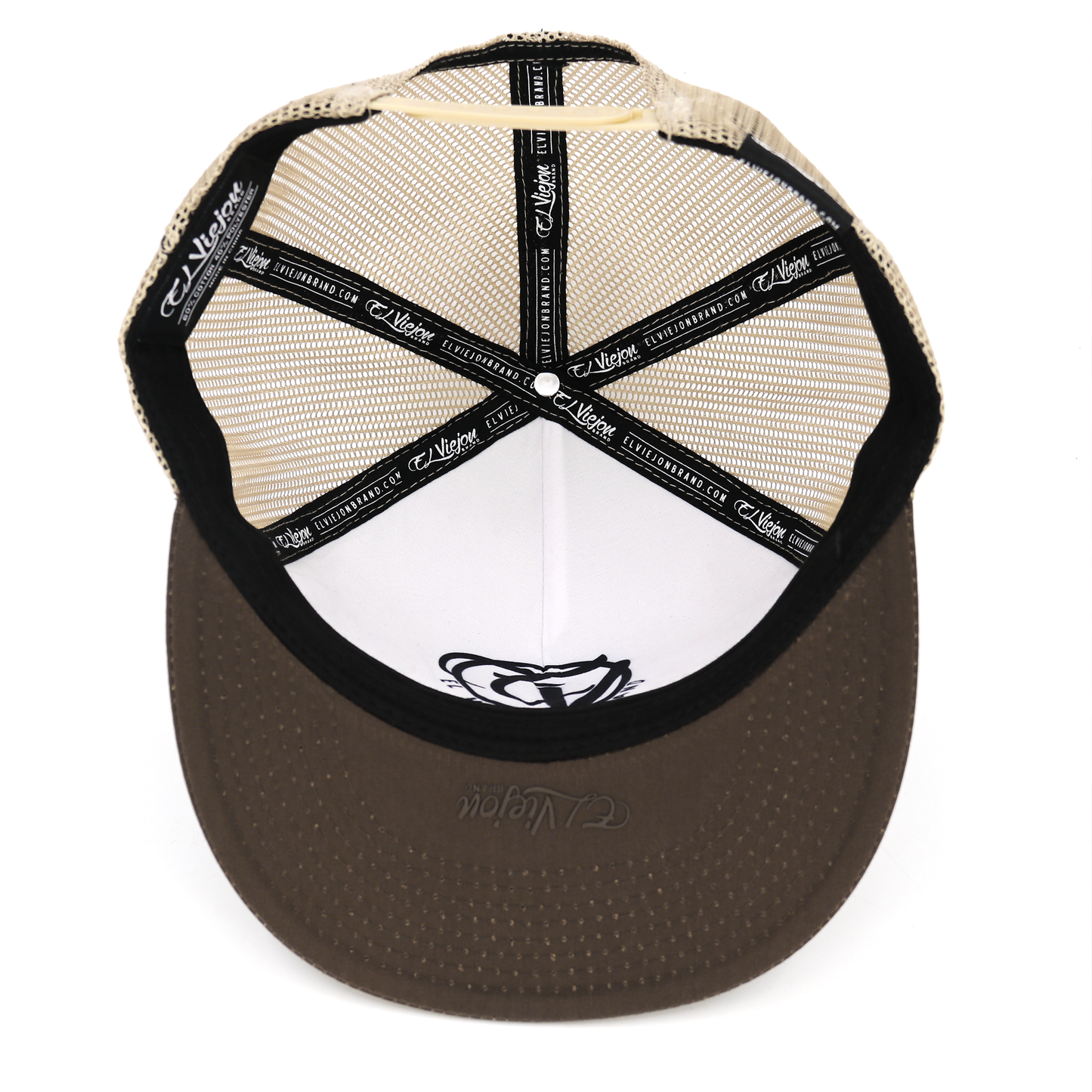 Arizona Brown/Khaki flat visor hat with adjustable snapback, high profile, and mesh back.