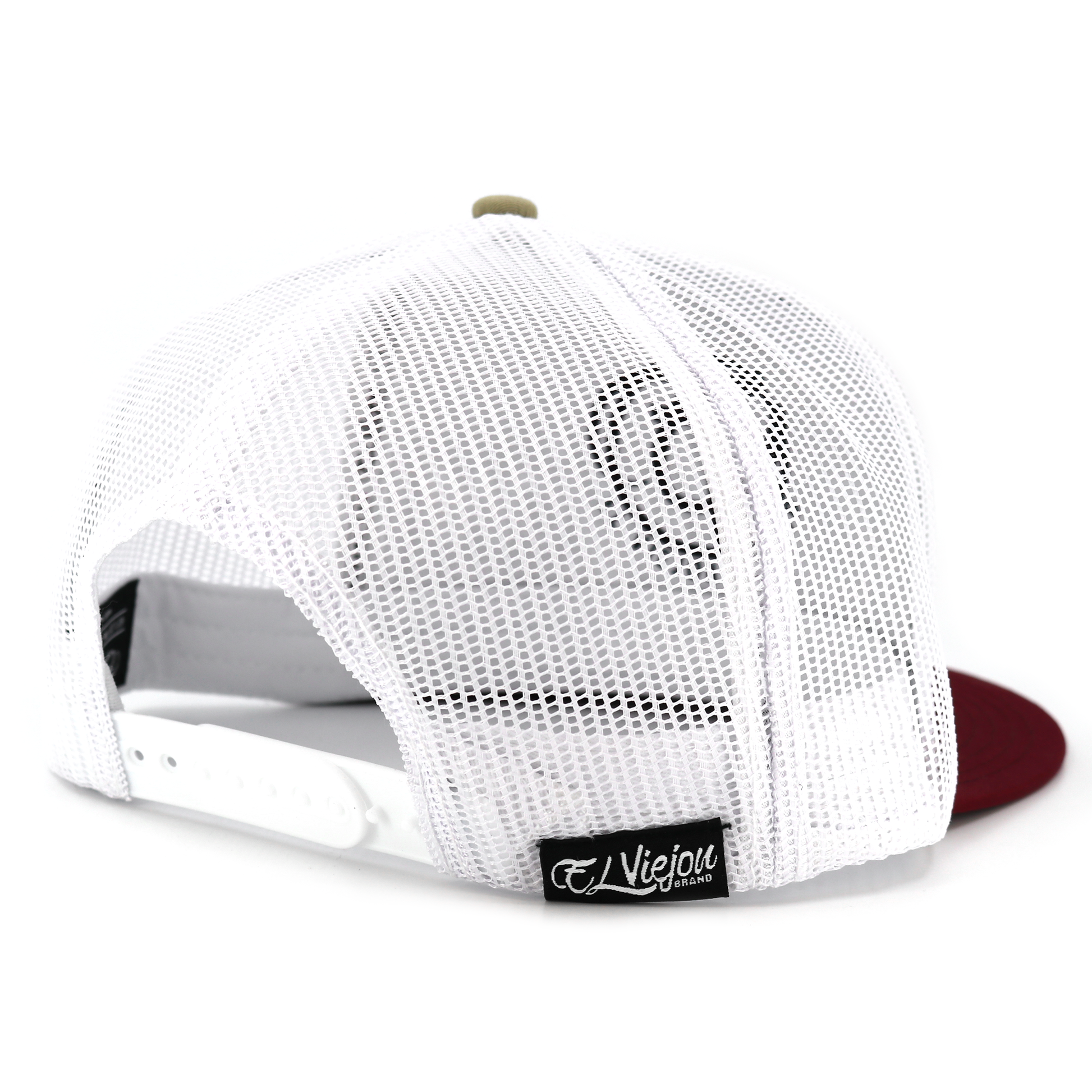 Arizona Maroon/Khaki/White flat visor hat with white mesh back and adjustable snapback.
