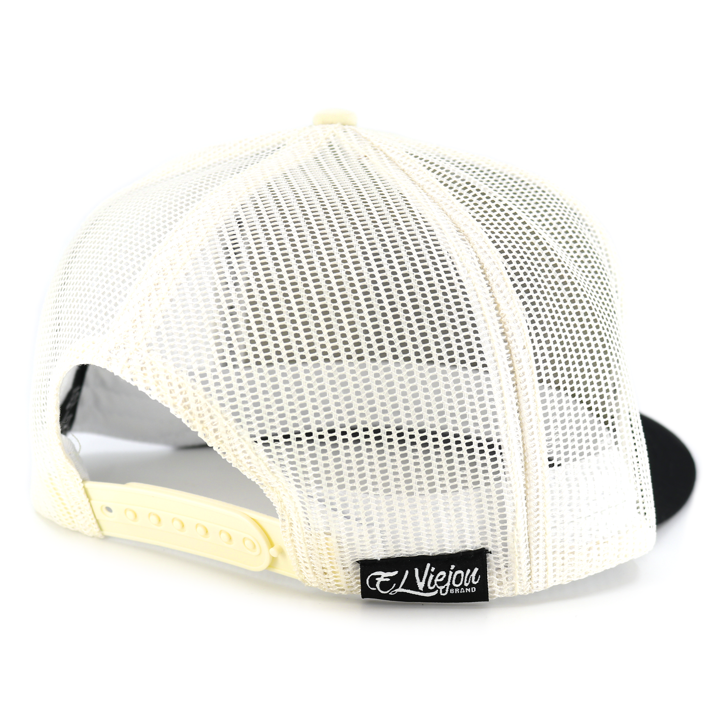 Calibre Black/Ivory flat visor hat with ivory mesh back and adjustable snapback.