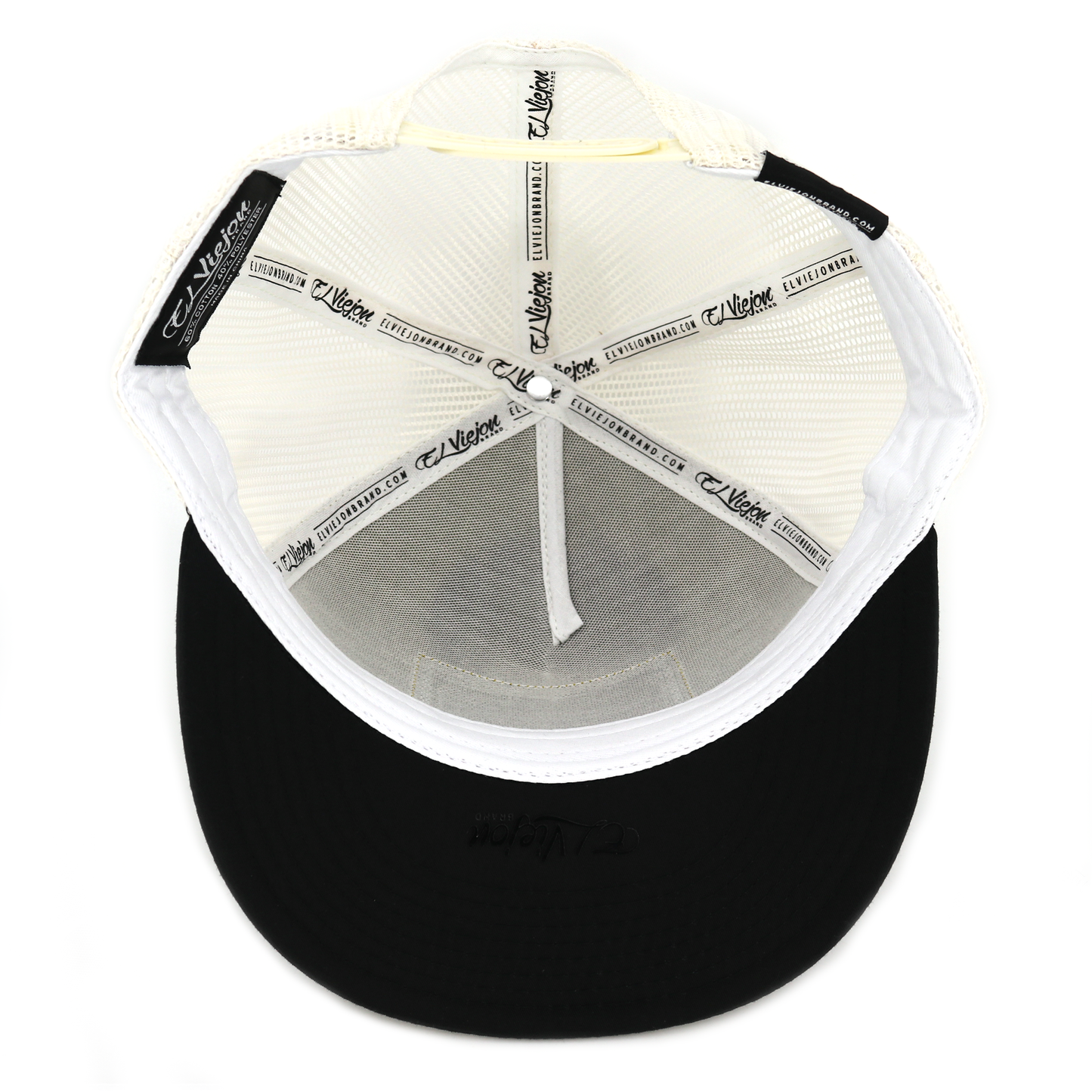 Calibre Black/Ivory flat visor hat with ivory mesh and adjustable snapback.