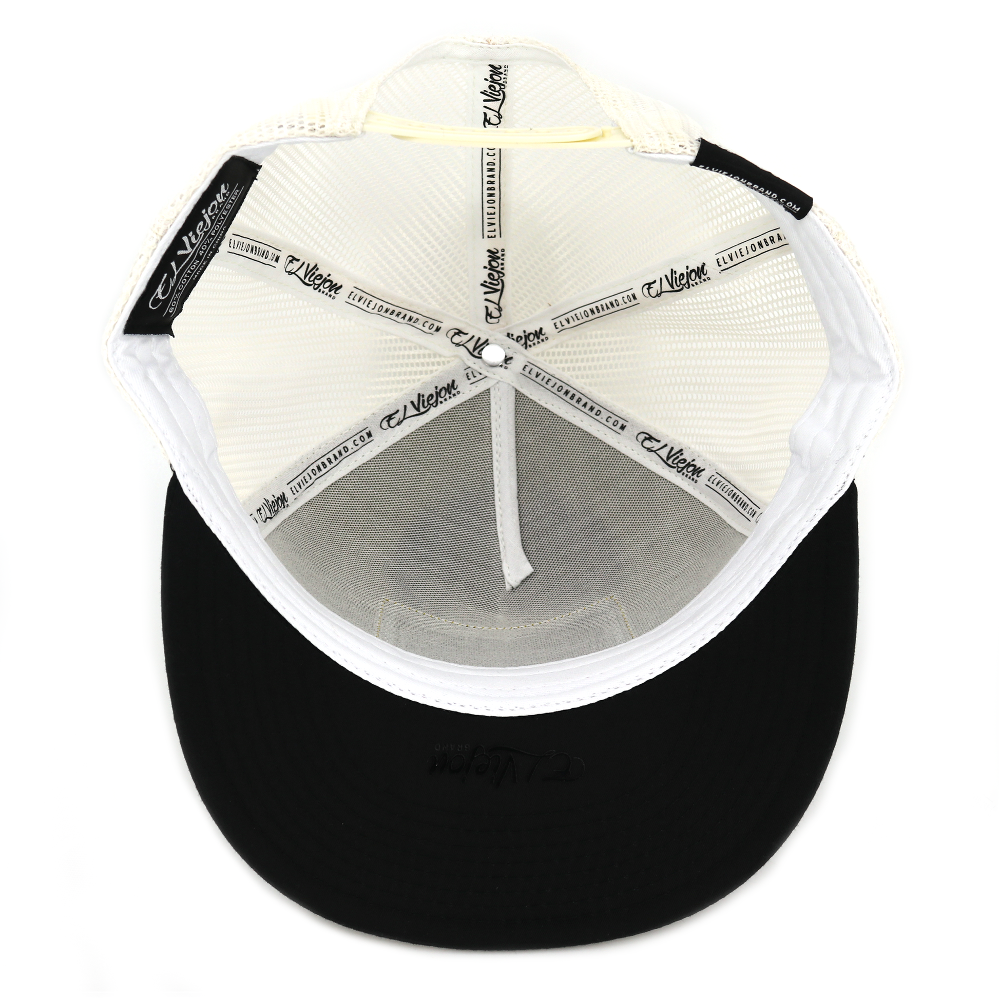 Calibre Black/Ivory flat visor hat with ivory mesh and adjustable snapback.