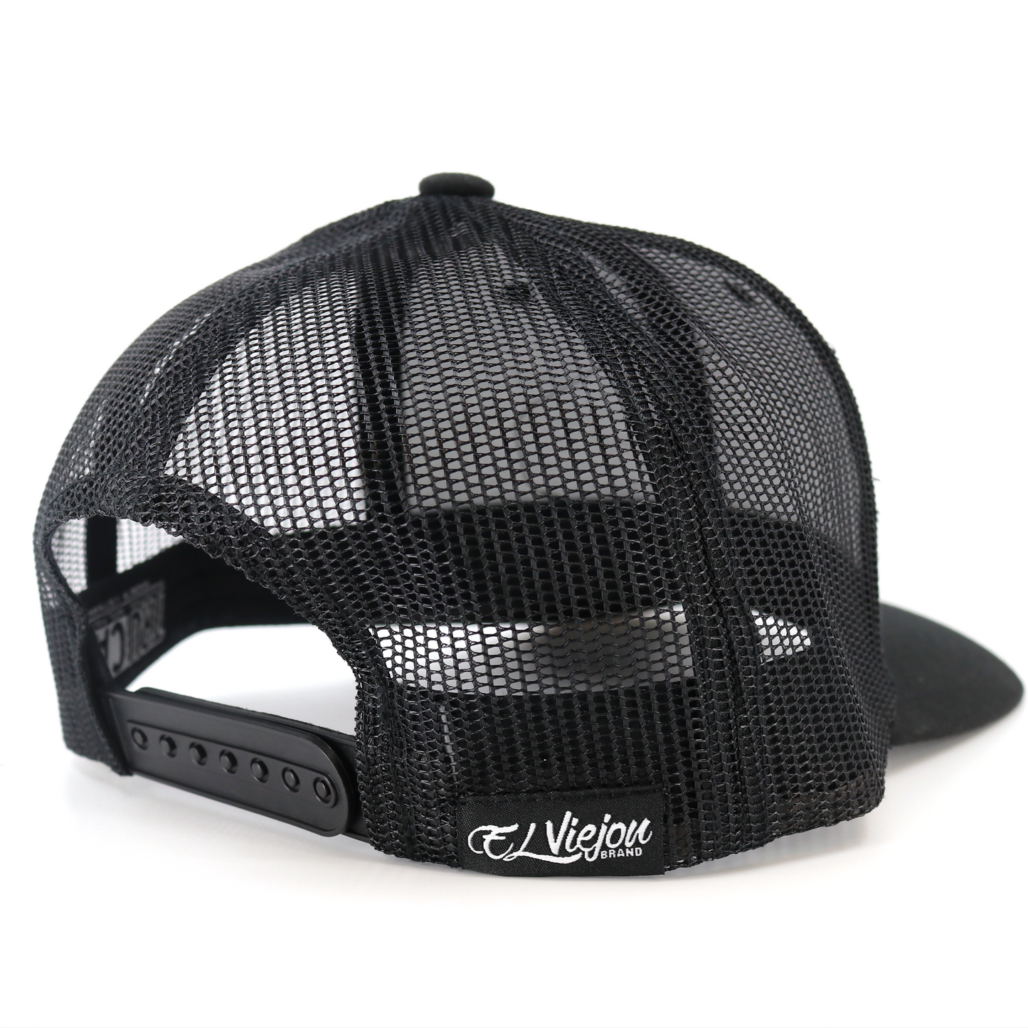 Dakota Black classic visor hat, TruCap trucker style with black mesh, pre-curved visor, and adjustable snapback.