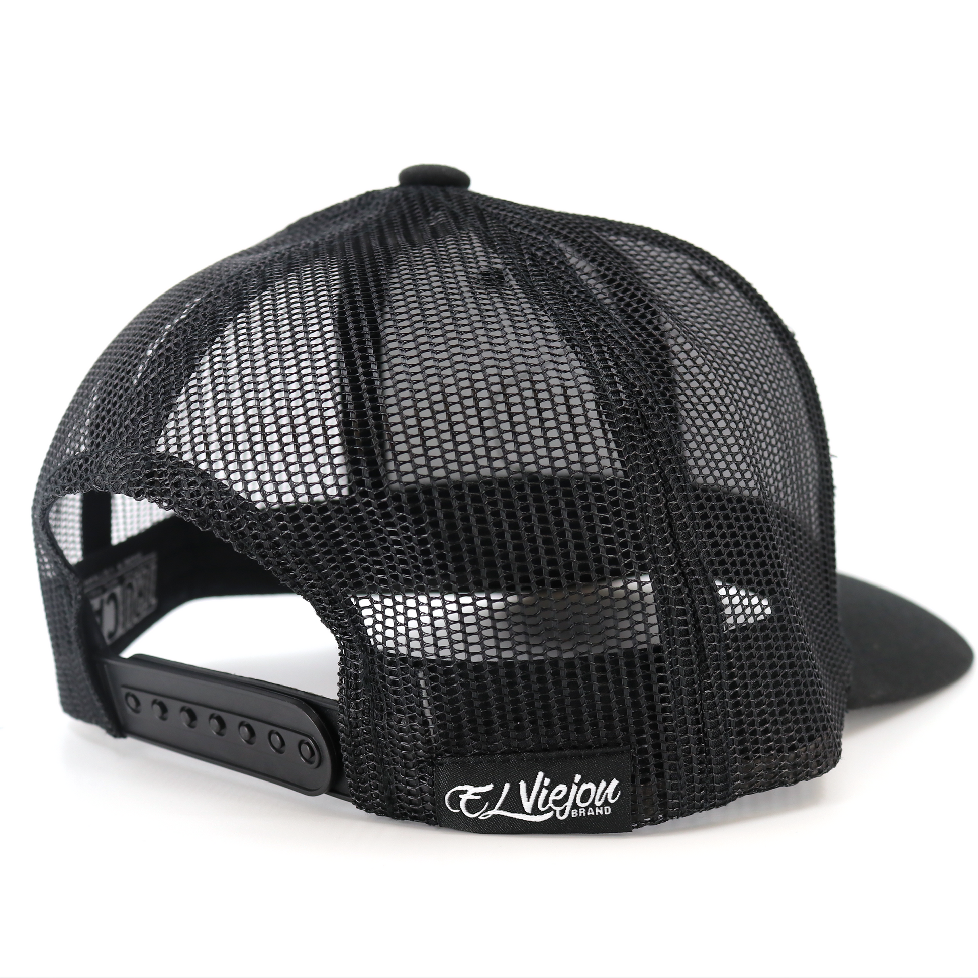 Dakota Black classic visor hat, TruCap trucker style with black mesh, pre-curved visor, and adjustable snapback.