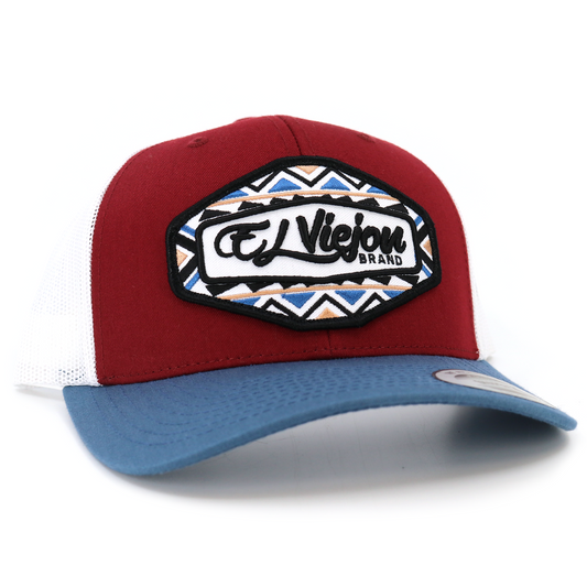 Dakota Indigo/Maroon/White Yupoong Classic trucker hat with "El Viejou Brand" patch.