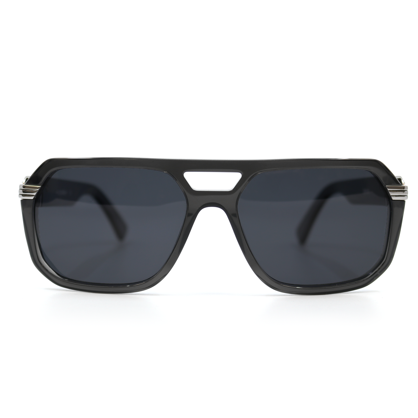 Emperador Grey polarized sunglasses with black acetate frame and silver temple accents.