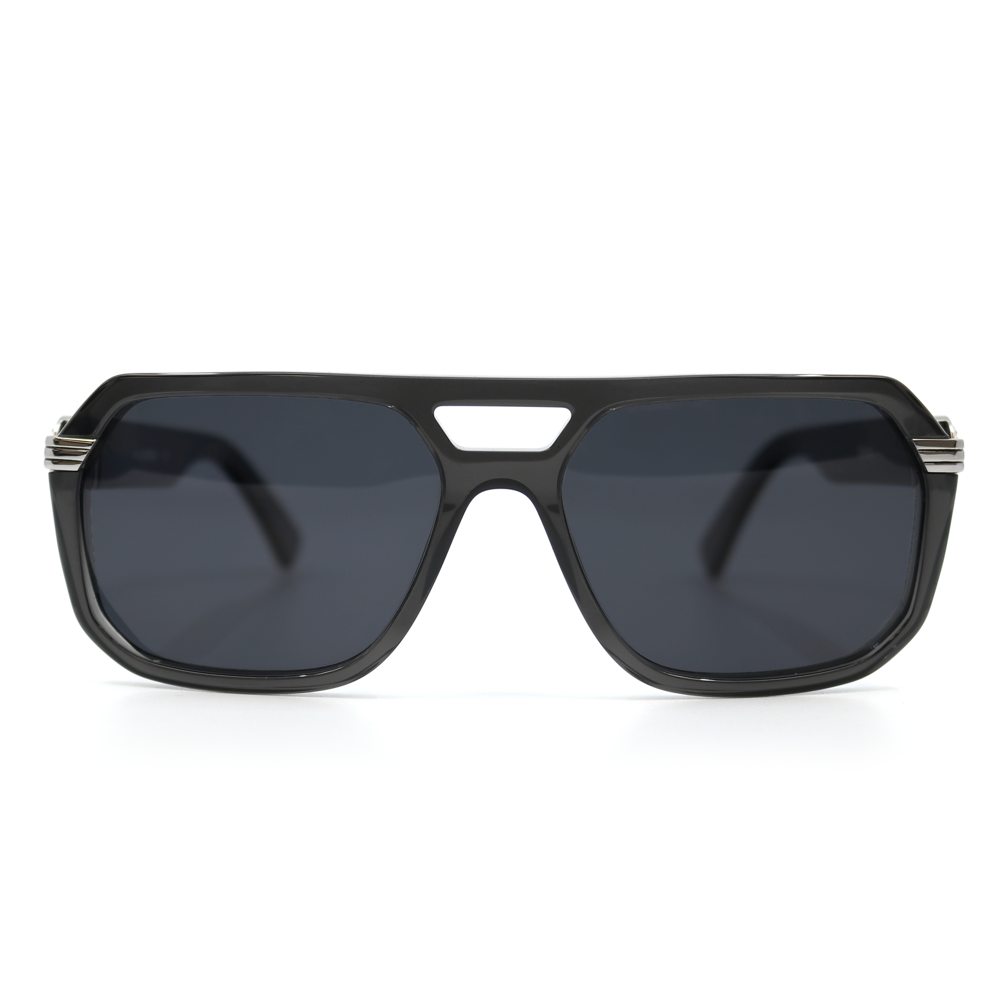 Emperador Grey polarized sunglasses with black acetate frame and silver temple accents.