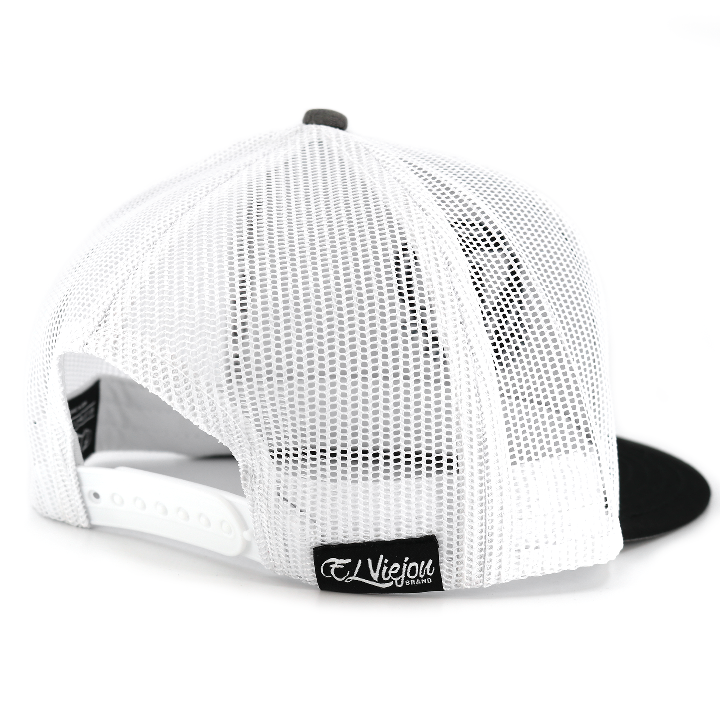 Euro Black/Heather/White flat visor hat with white mesh back and adjustable snapback.