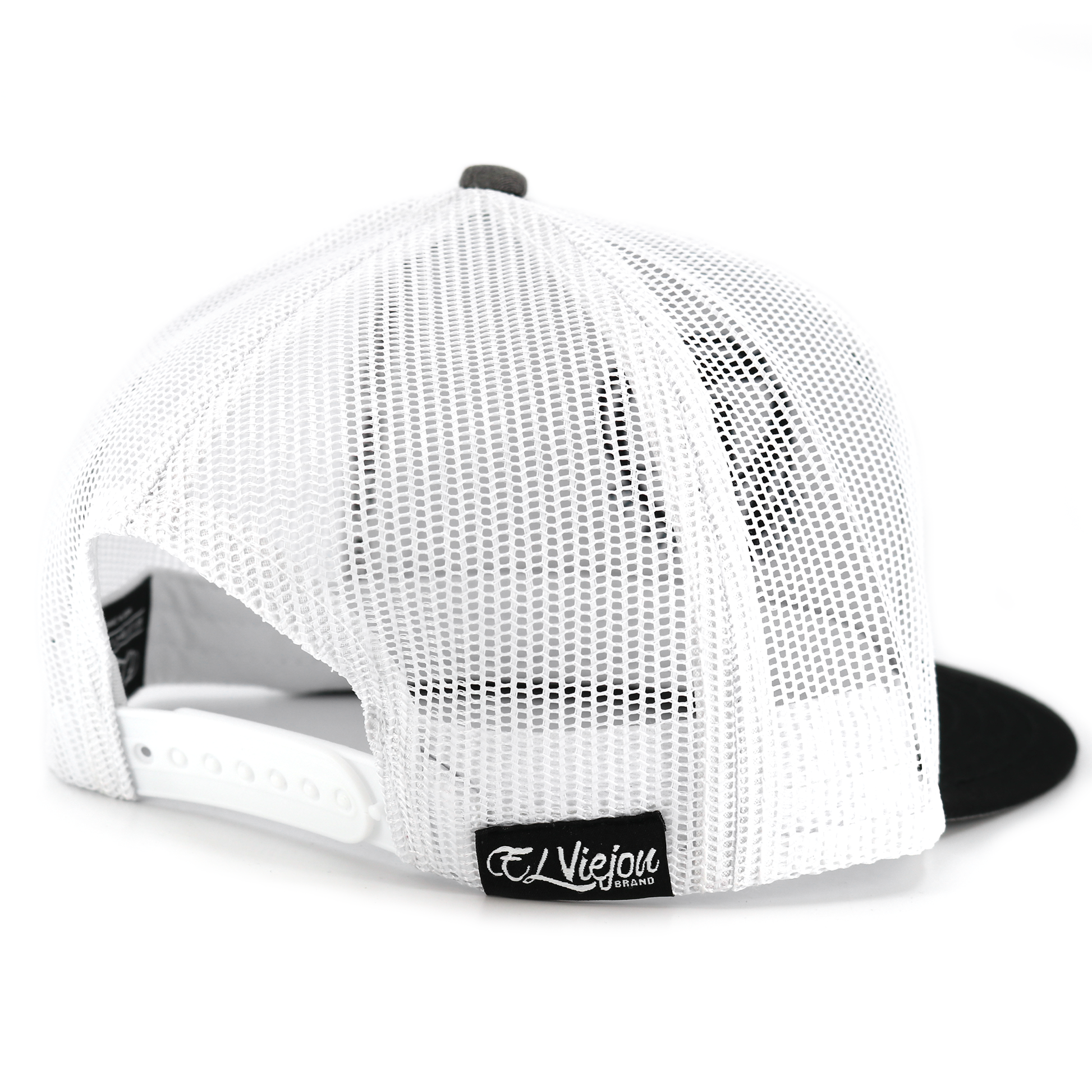 Euro Black/Heather/White flat visor hat with white mesh back and adjustable snapback.
