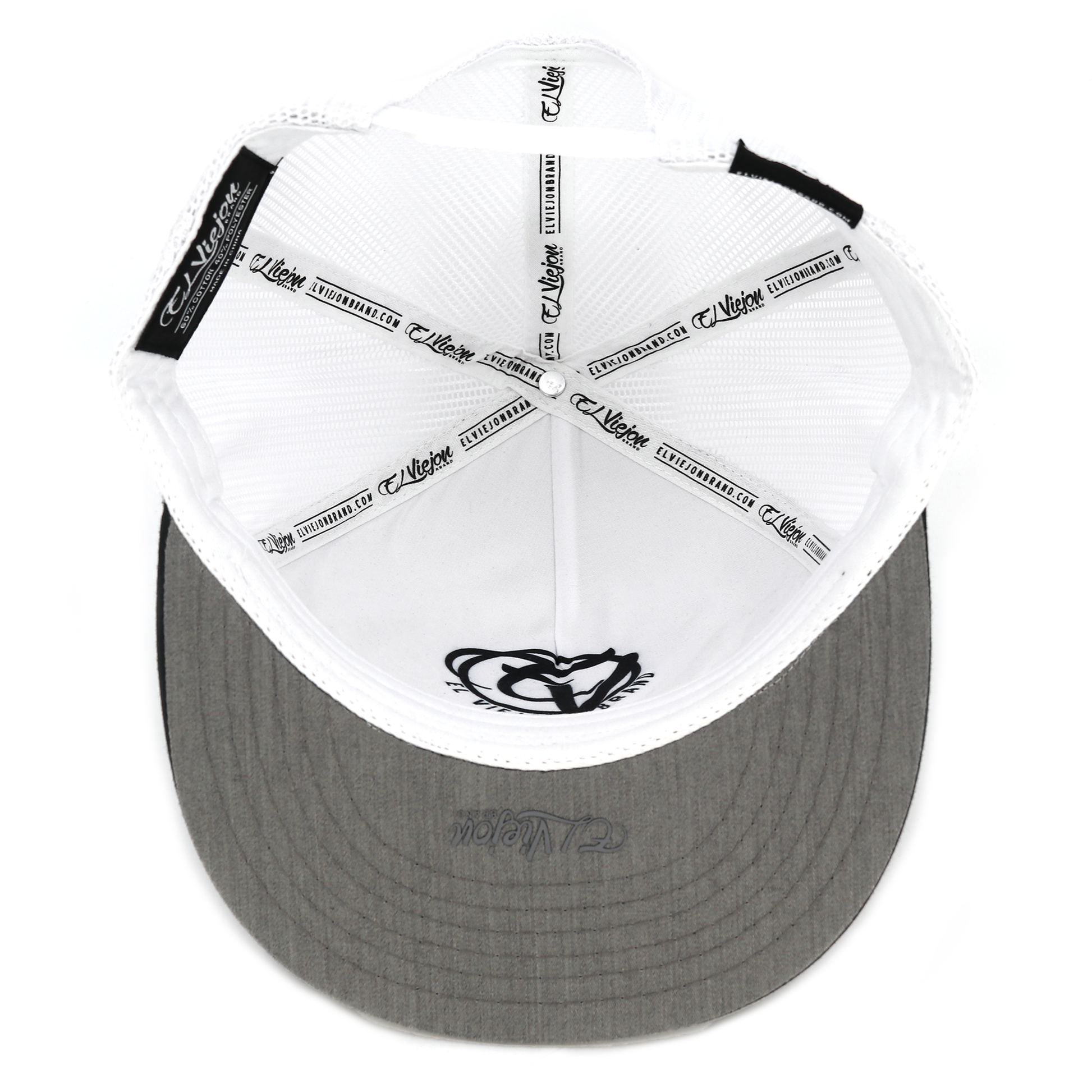 Euro Black/Heather/White flat visor hat with white mesh, black crown, and heather gray brim.