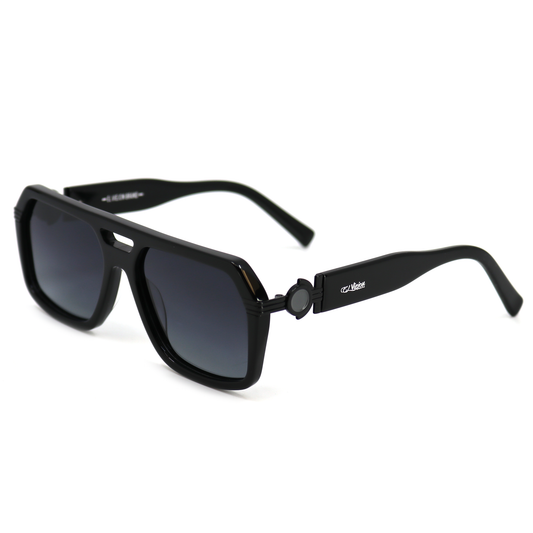 Emperador Black acetate sunglasses with polarized lenses and El Viejon Brand logo on temples.