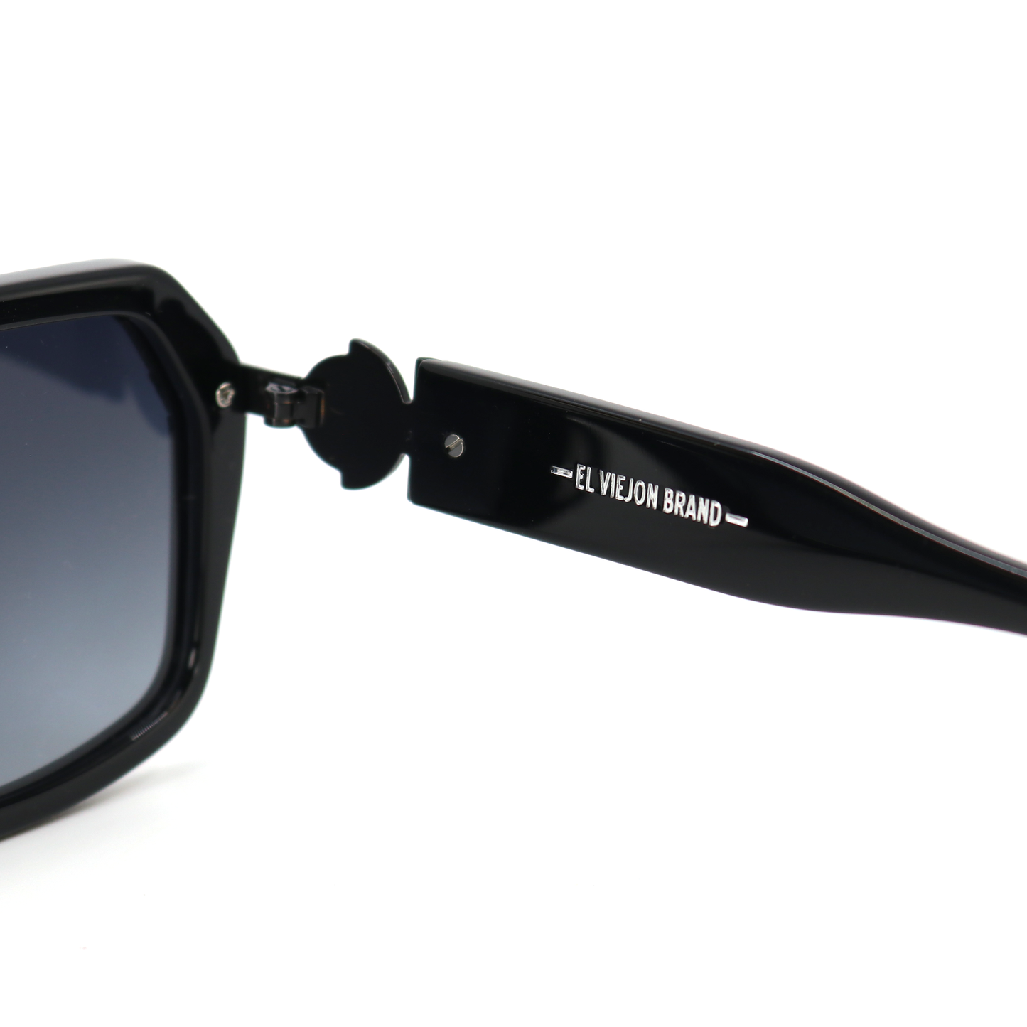 Emperador Black acetate sunglasses with polarized lenses and El Viejon Brand logo on the temple.