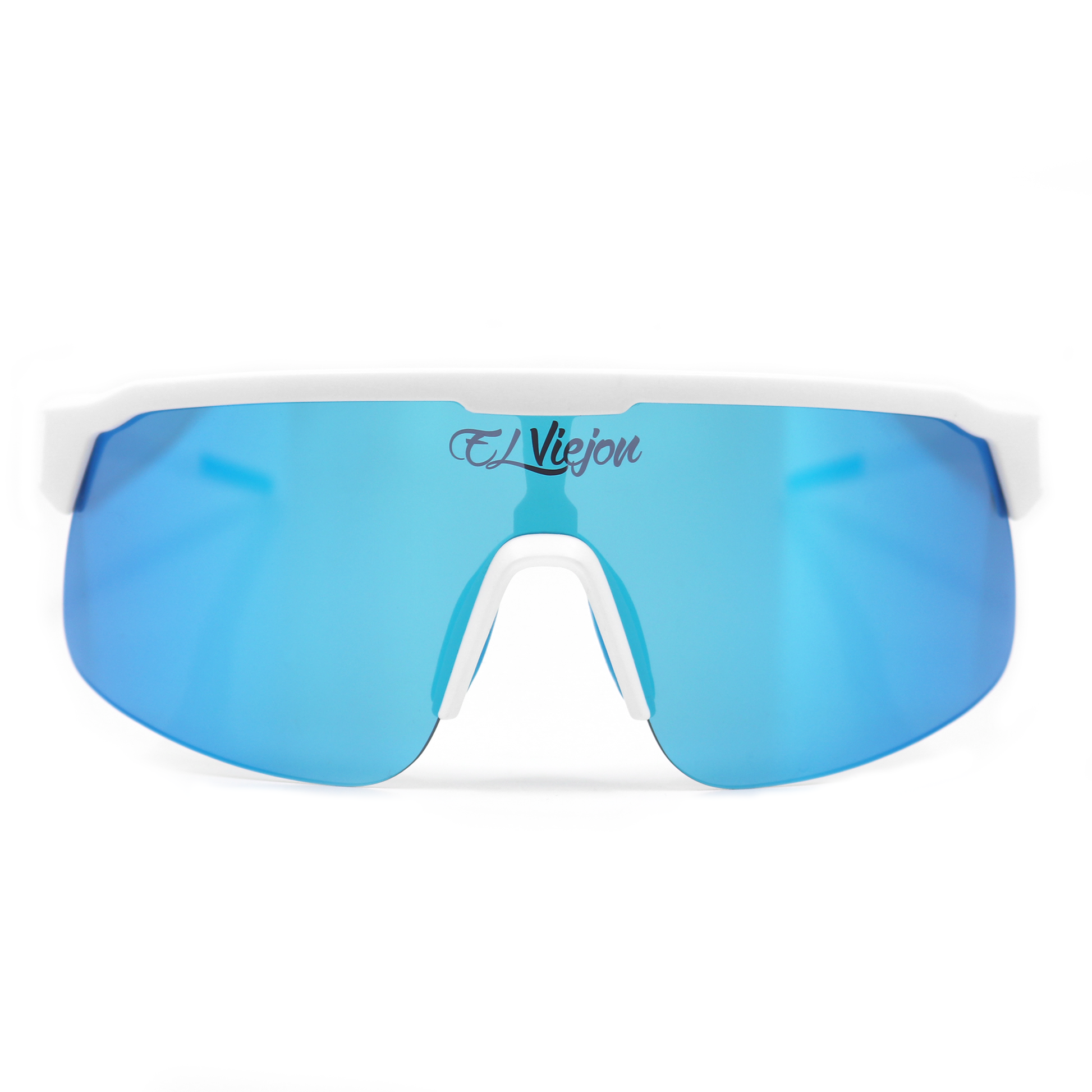 White acetate El Viejon Frost sunglasses with polarized blue mirror lenses.