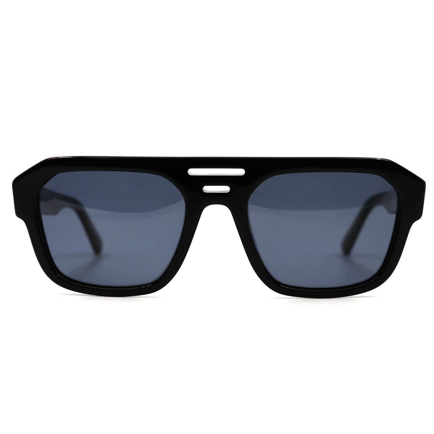 Black acetate Gobernador sunglasses with polarized UV400 lenses and El Viejon Brand logo.