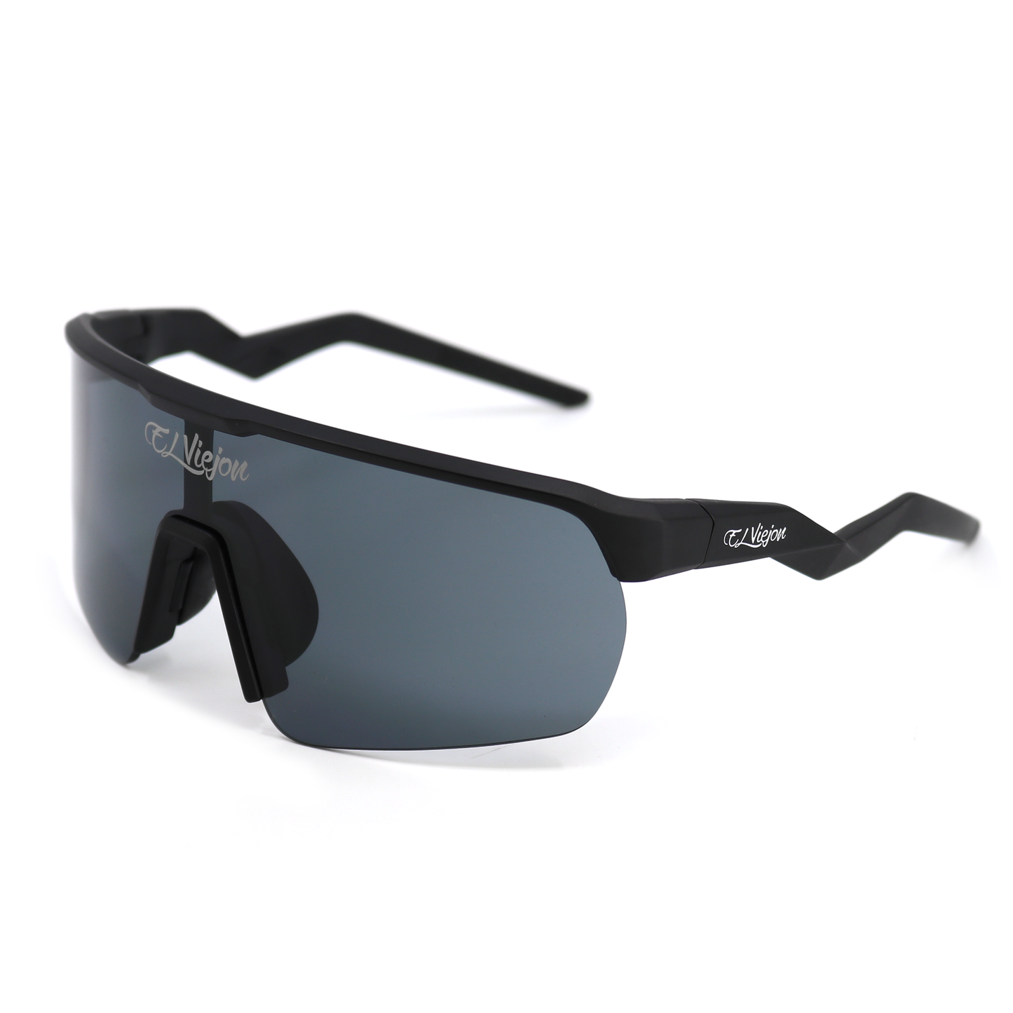 Phantom matte black acetate sunglasses with dark polarized lens and El Viejon Brand logo.