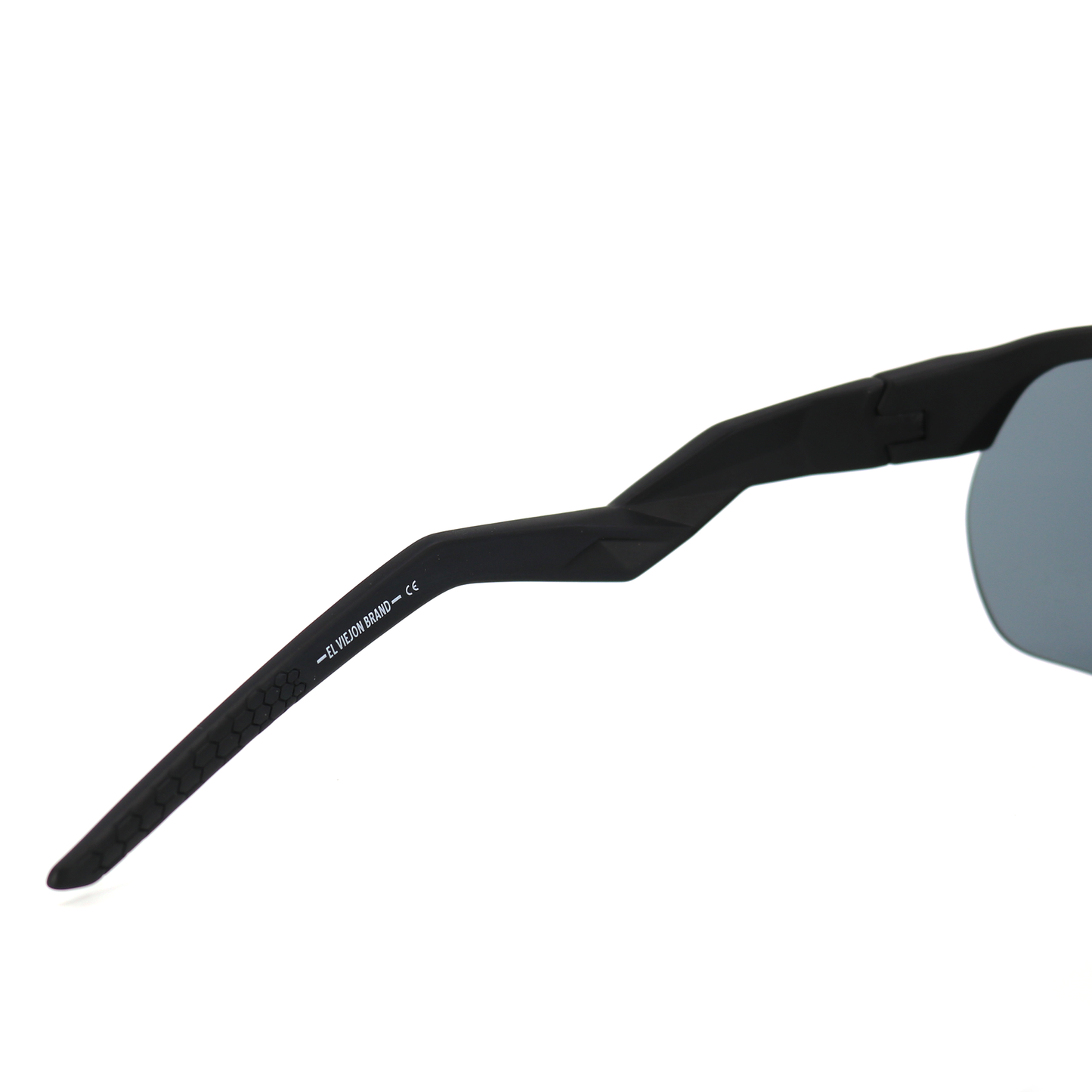 Black acetate Phantom sunglasses with gray polarized lens and El Viejon Brand logo on temple.