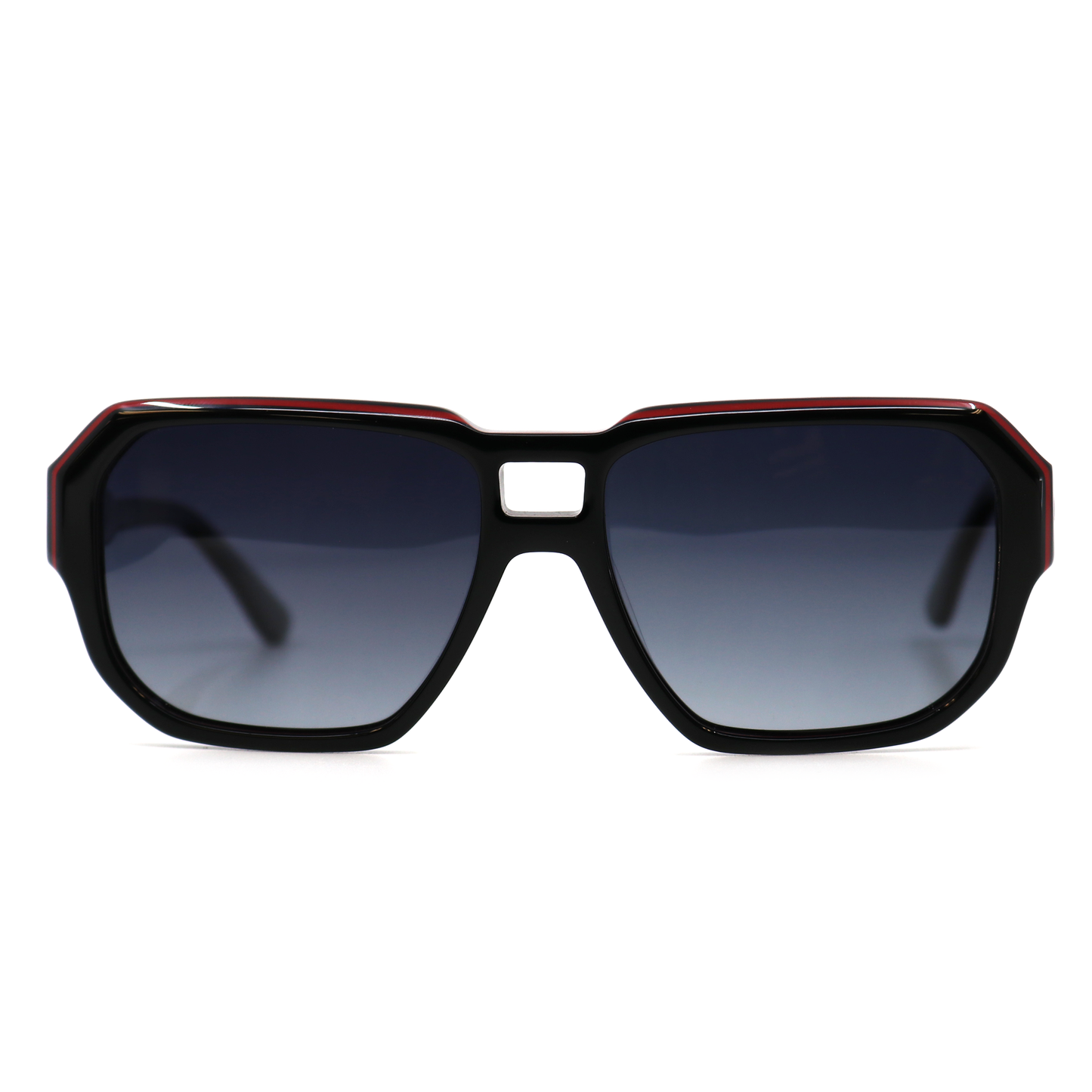 Redline polarized sunglasses with black acetate frames, red accents, and gradient lenses.