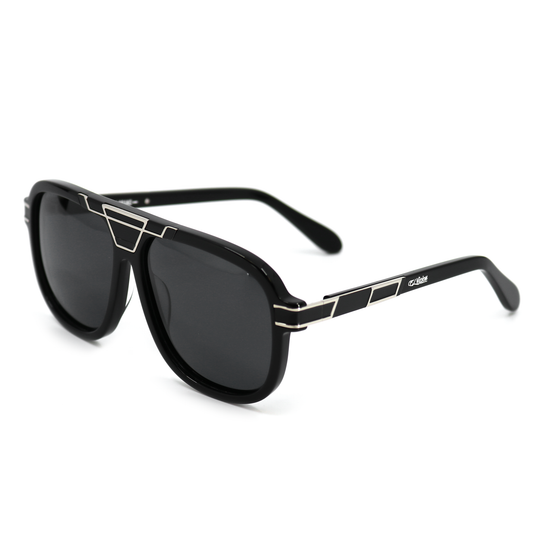 Black acetate Stallion sunglasses with polarized lenses and silver El Viejon Brand™ logo accents.