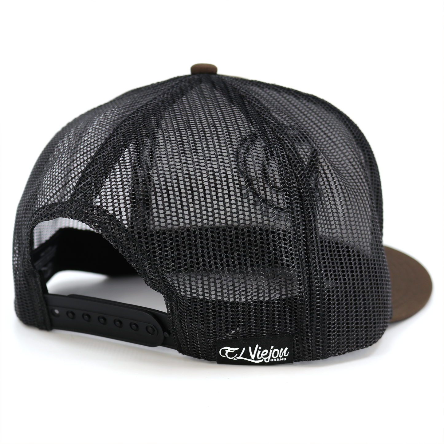 Gordito Y Barbon Coyote/Black flat visor hat with black mesh back and adjustable snapback.