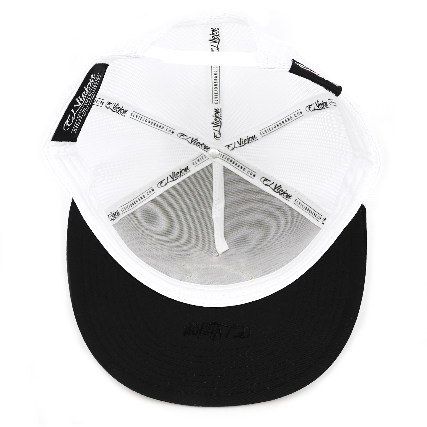 Granada Black/Caramel/White flat visor hat with white mesh, black brim, and adjustable snapback.