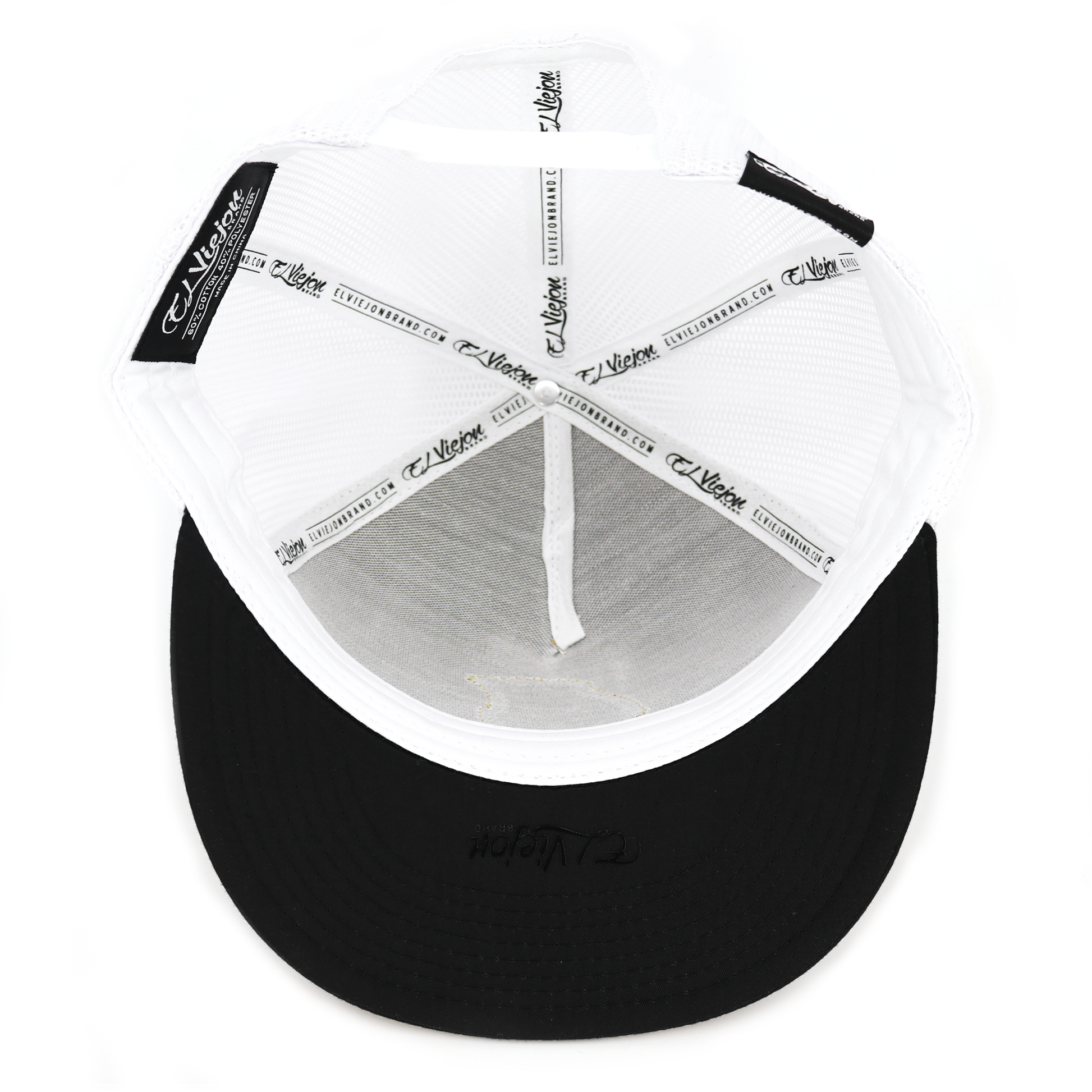 Granada Black/Caramel/White flat visor hat with white mesh, black brim, and adjustable snapback.