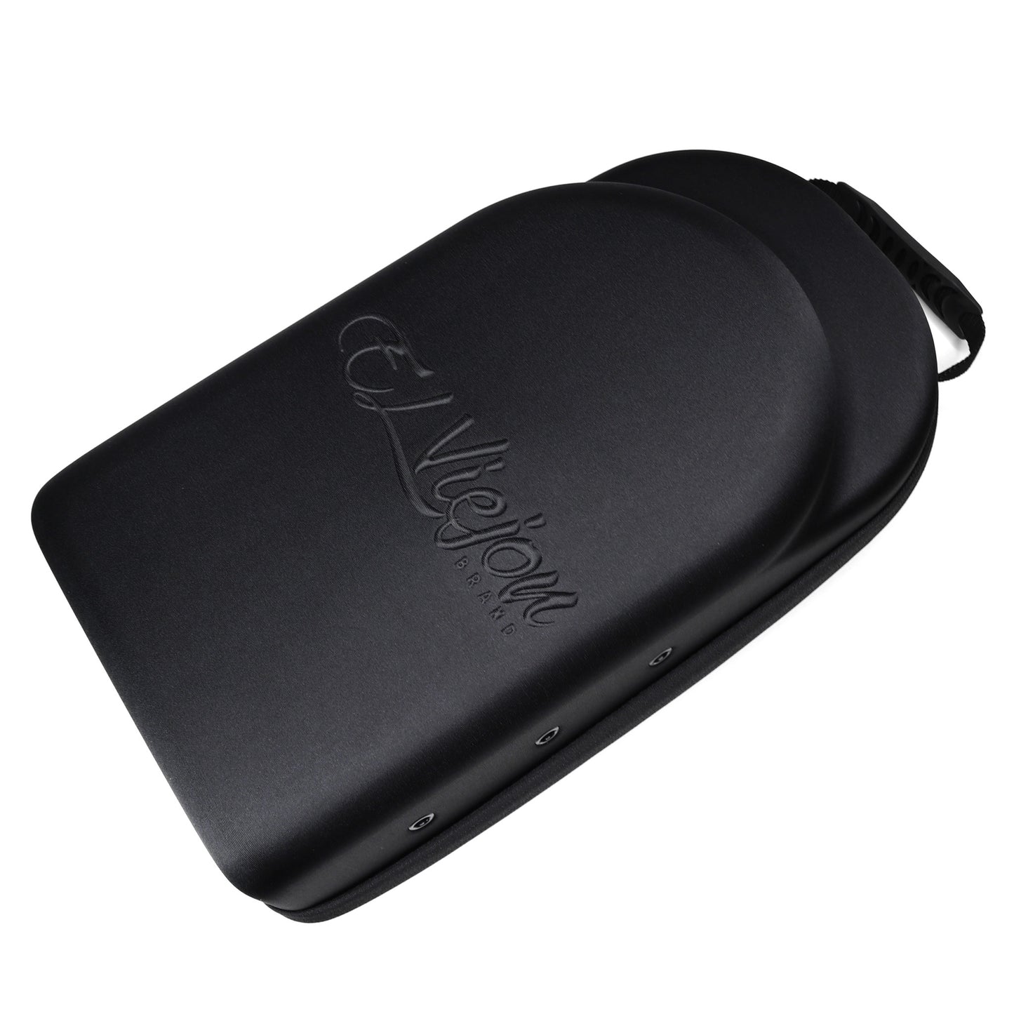Black El Viejon Brand EVA rigid shell hat carrier for 18 caps, with zipper closure and handle.