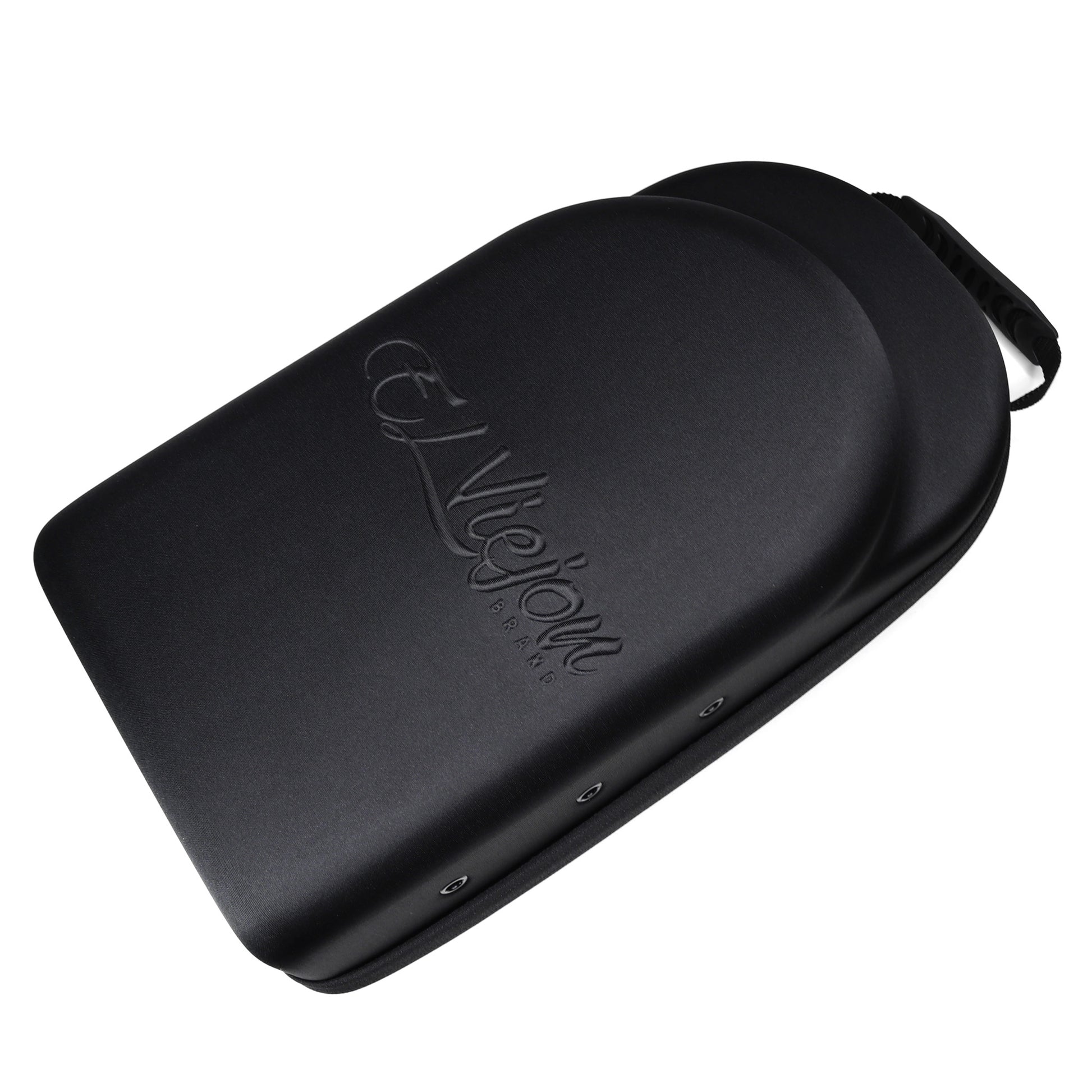 Black El Viejon Brand EVA rigid shell hat carrier for 18 caps, with zipper closure and handle.
