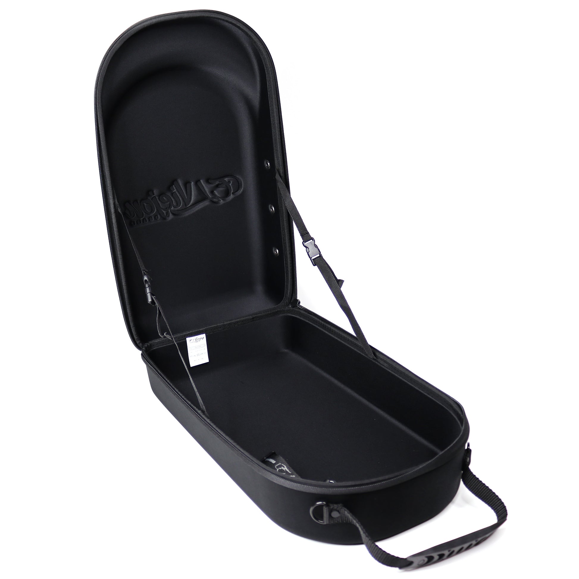 Black El Viejon EVA rigid hat carrier, open to show 18-hat capacity, with zipper closure and carry handle.