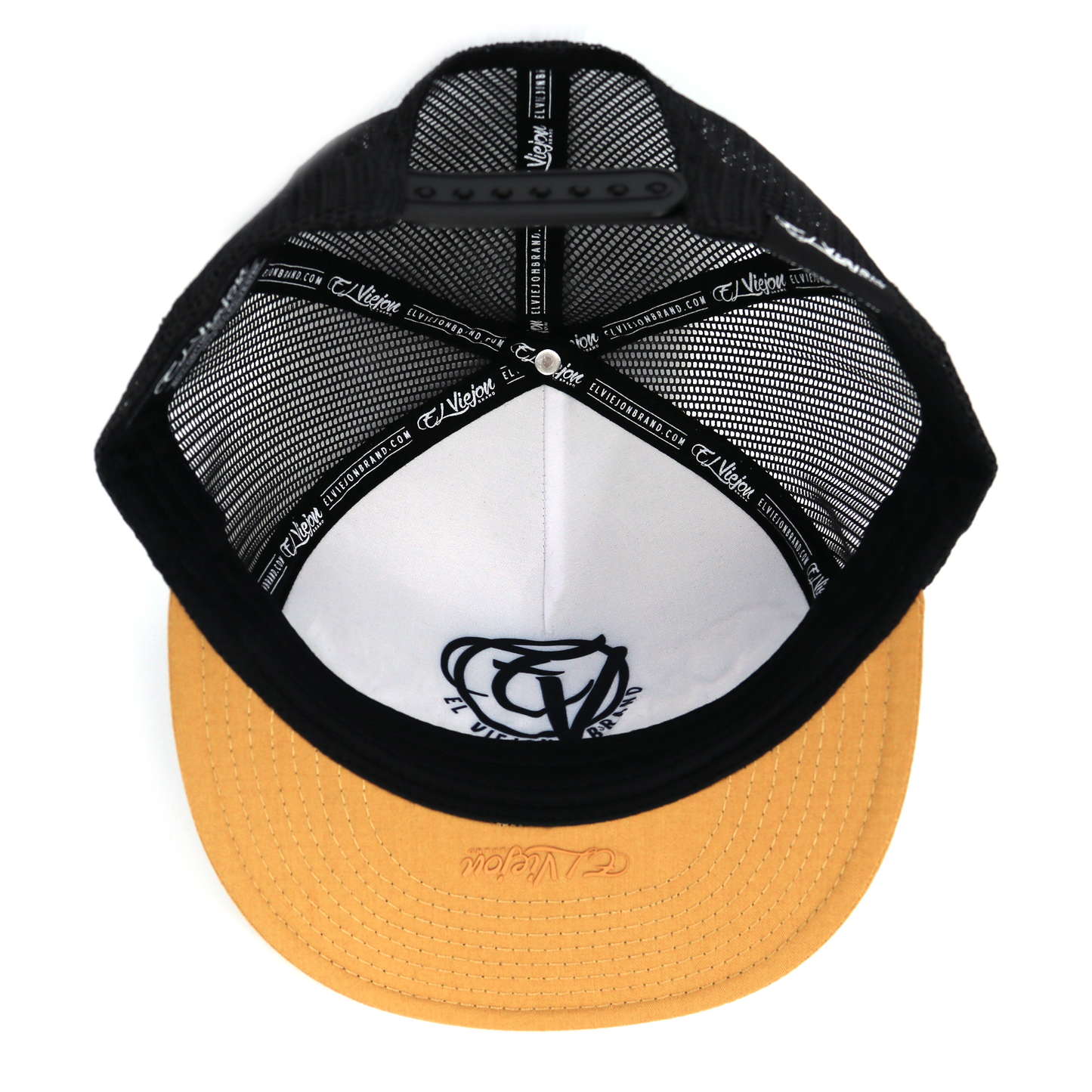 La Original Camel/Black flat visor hat with black mesh and adjustable snapback.