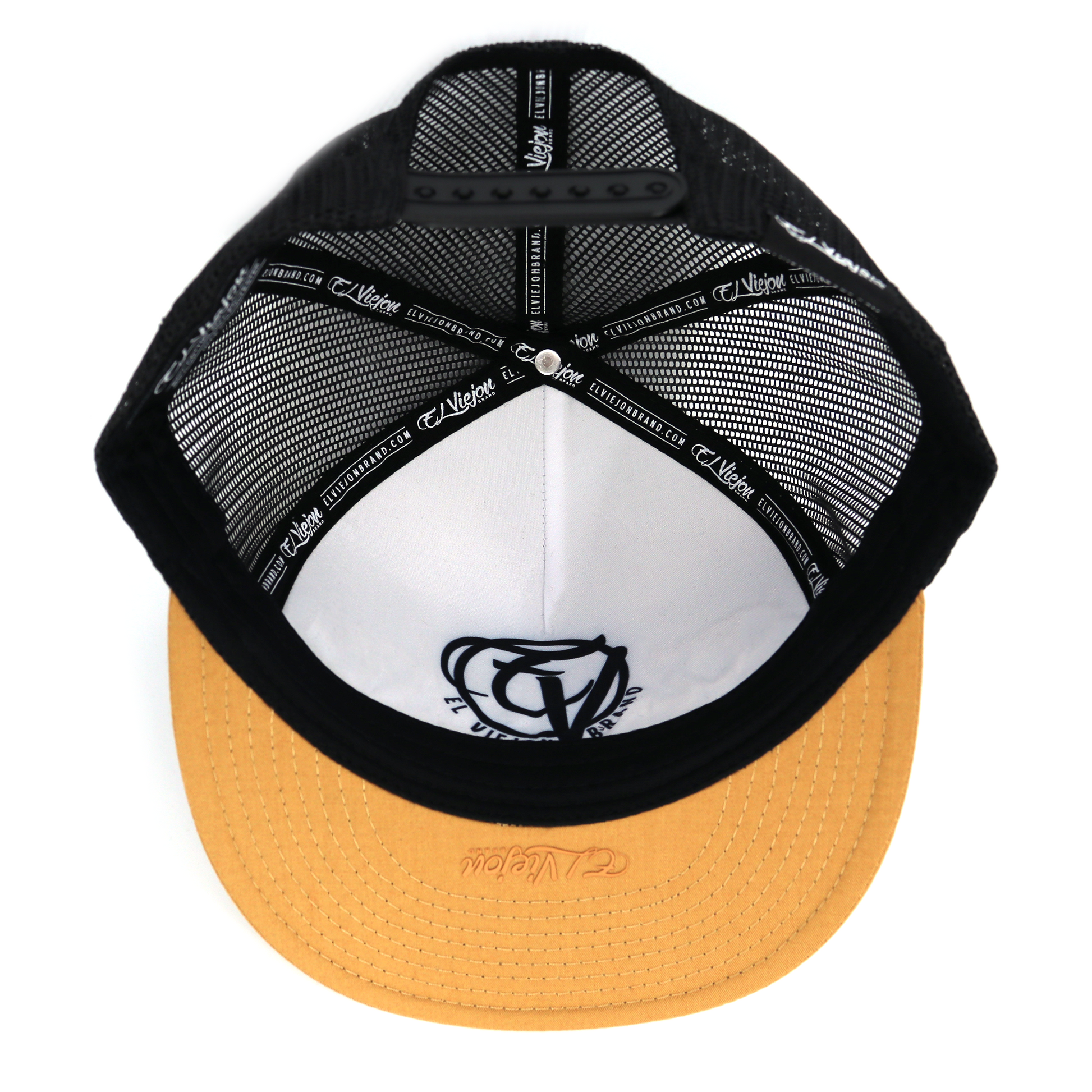 La Original Camel/Black flat visor hat with black mesh and adjustable snapback.