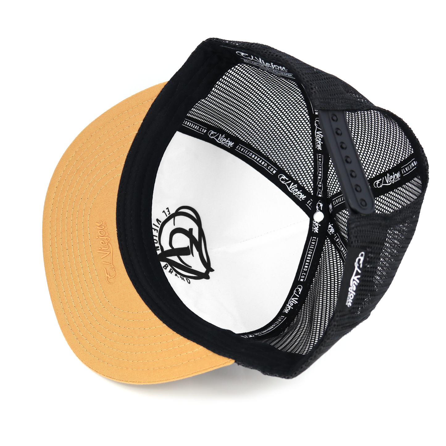 La Original Camel/Black flat visor hat with black mesh back and adjustable snapback.