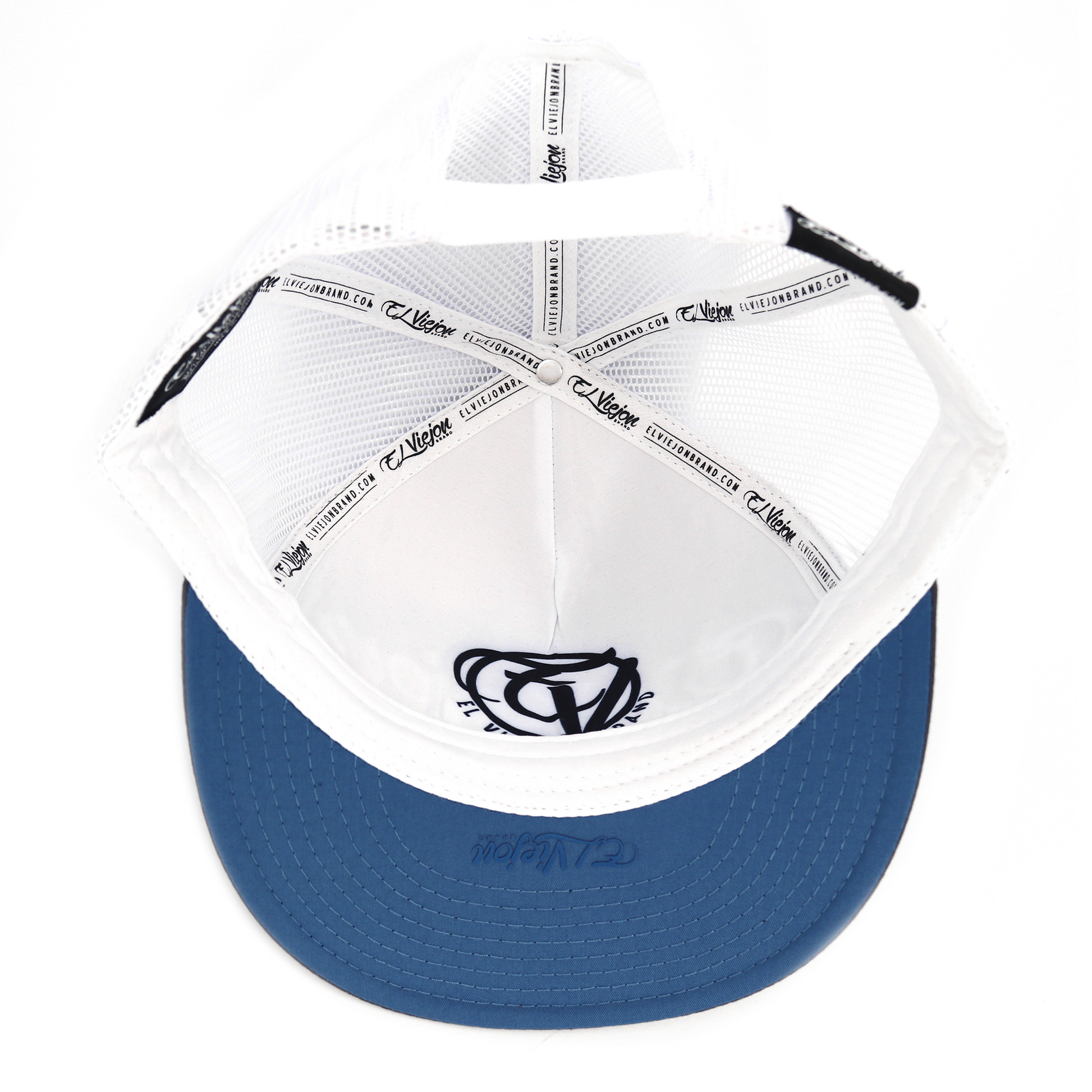 La Original charcoal/indigo/white flat visor hat with white mesh back, adjustable snapback, and black logo.
