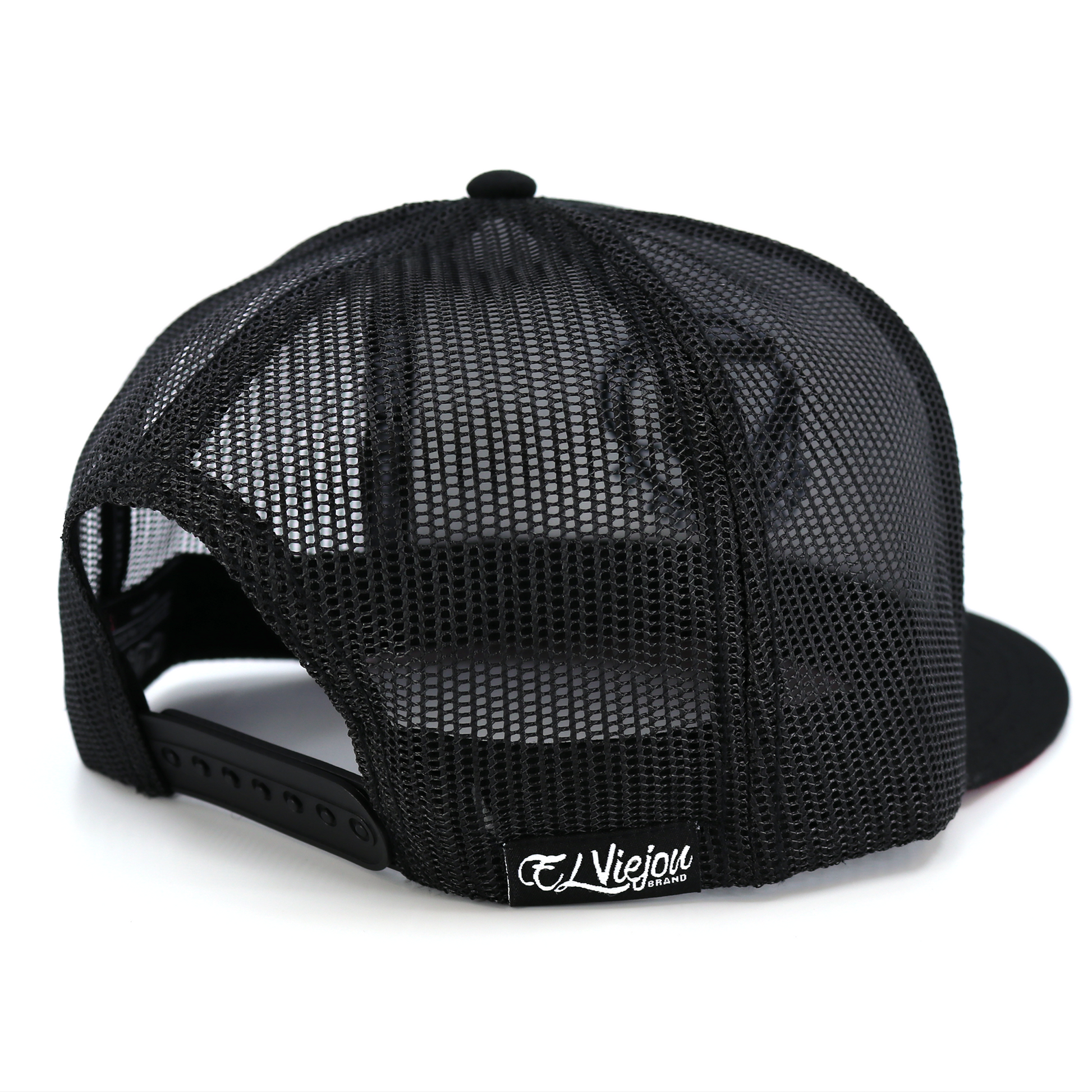 La Original Black flat visor hat with black mesh back and adjustable snapback.