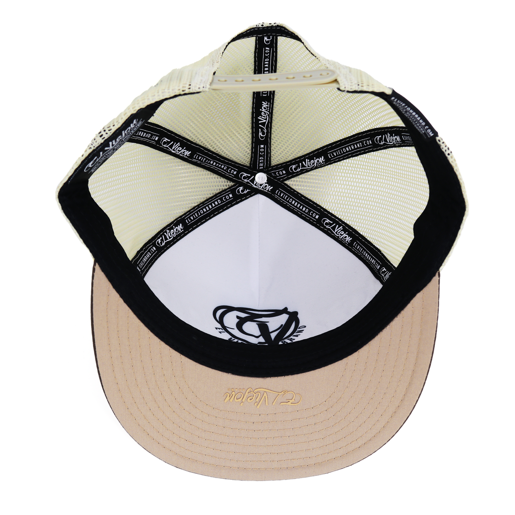 La Original brown/mocha flat visor hat with tan mesh back, adjustable snapback, and embroidered logo.