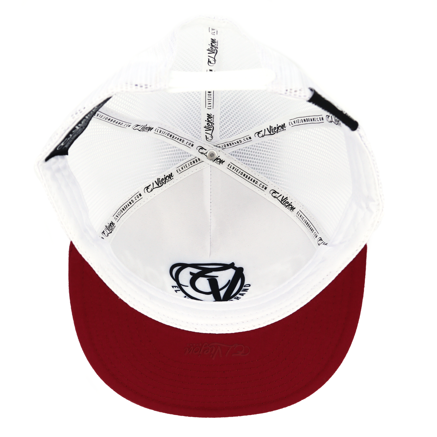 La Original maroon flat visor hat with white mesh back, adjustable snapback, and embroidered logo.